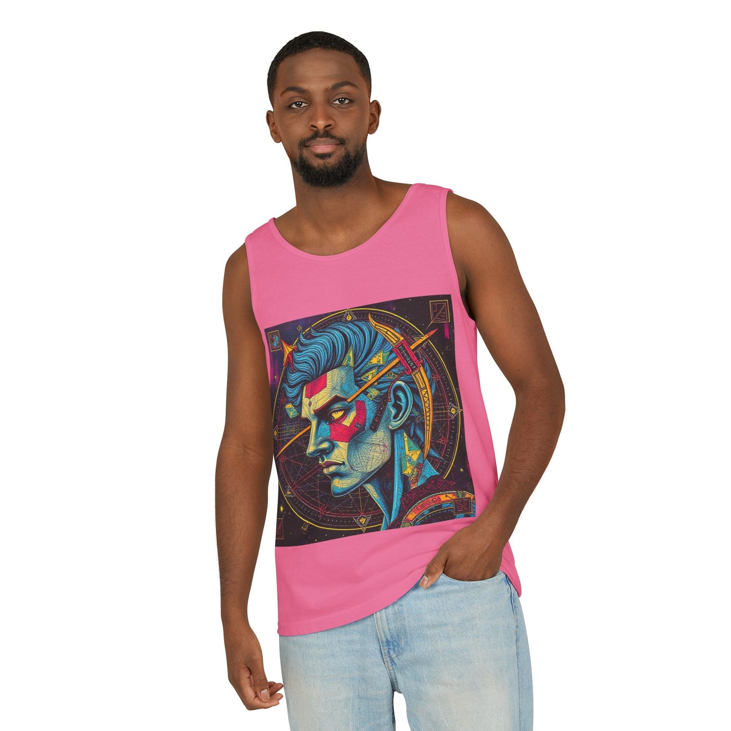 Unisex Garment-Dyed, Tank Top, Sagittarius Design, Pop Art v1, 100% US cotton