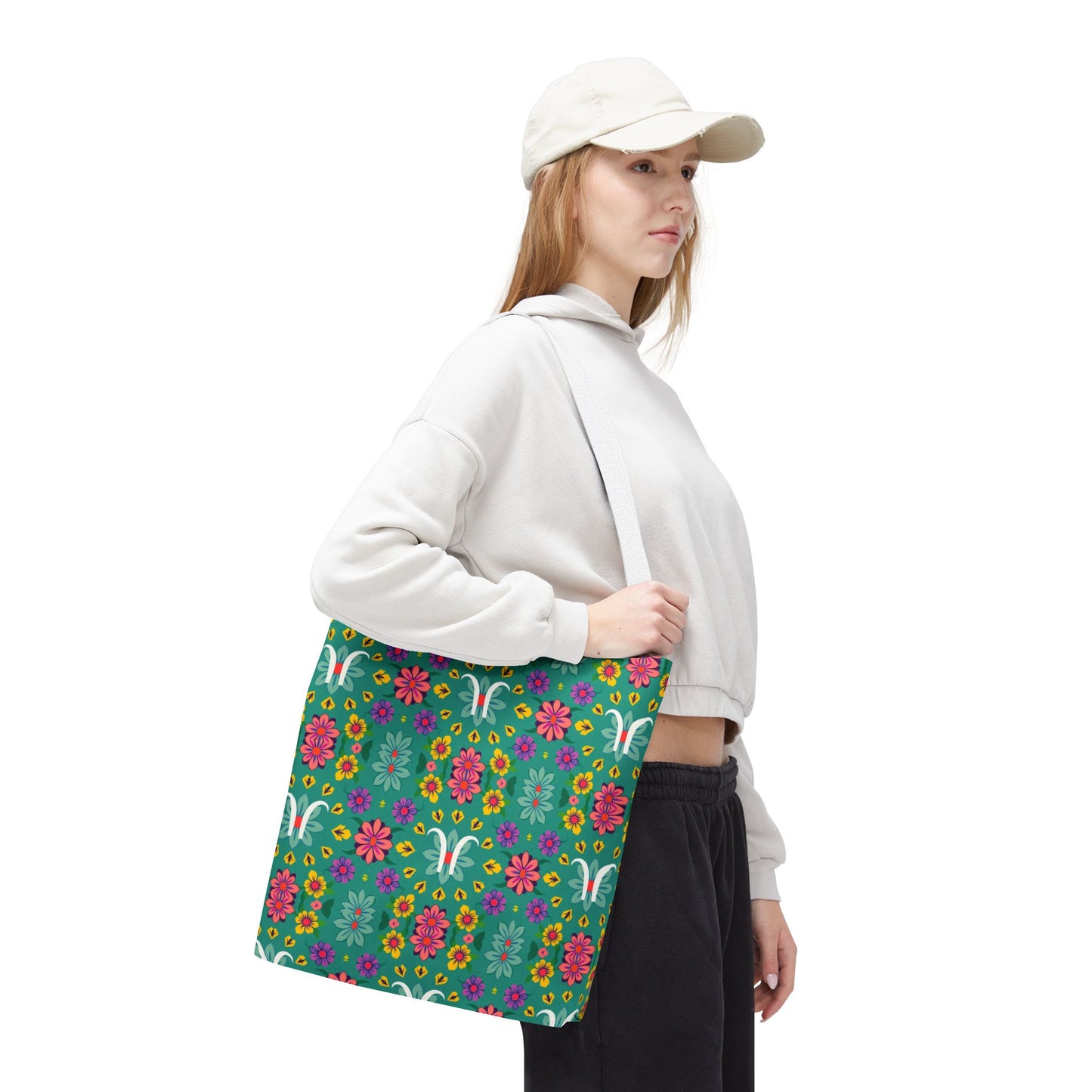 Tote Bag, (AOP), Aquarius, Zodiac v2, Flower Pattern