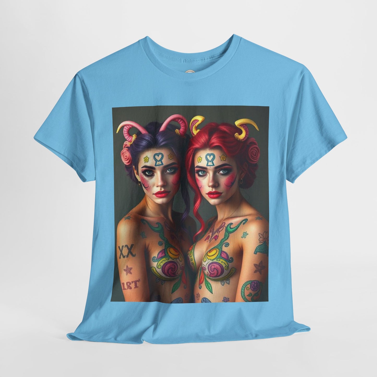 Unisex Heavy Cotton T-Shirt, Gemini, Zodiac v3, Sexy Art