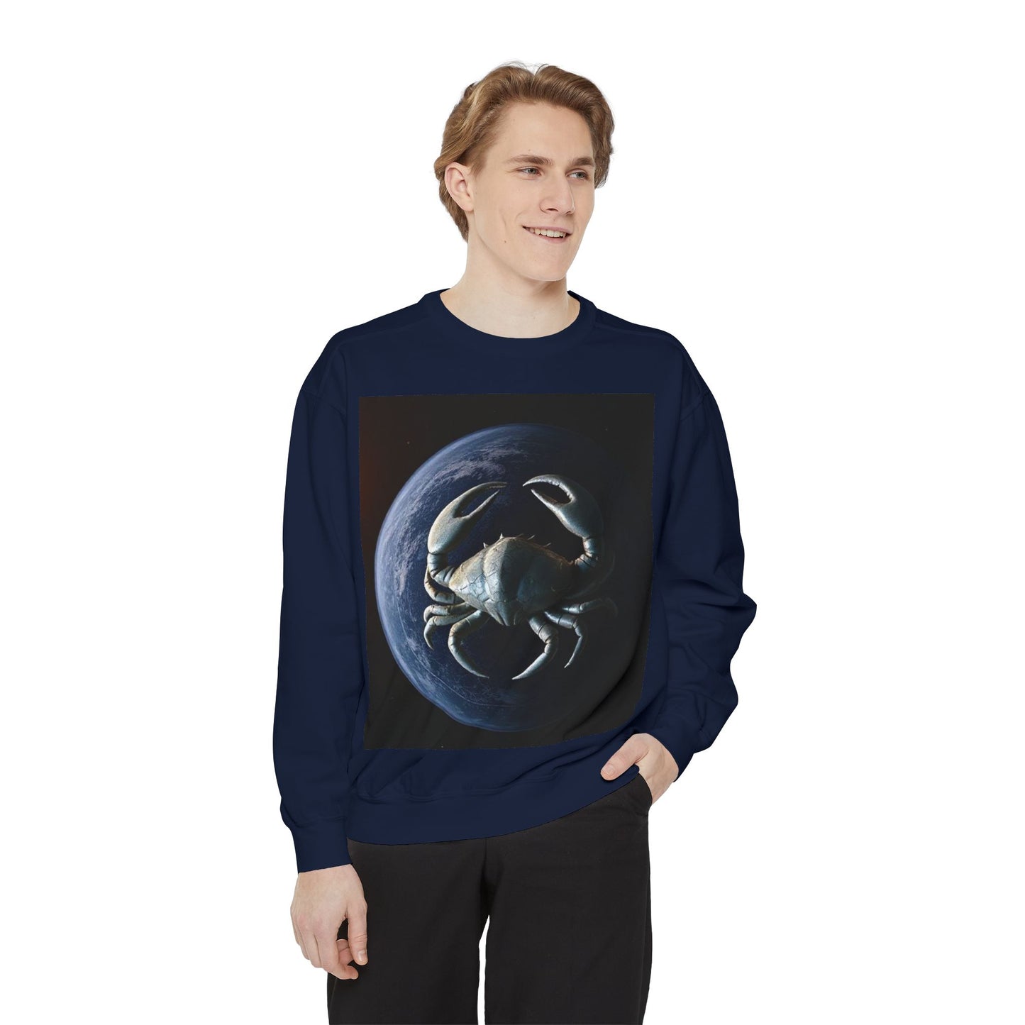 Garment-Dyed Sweatshirt, Unisex, Space Animal Design, Cancer