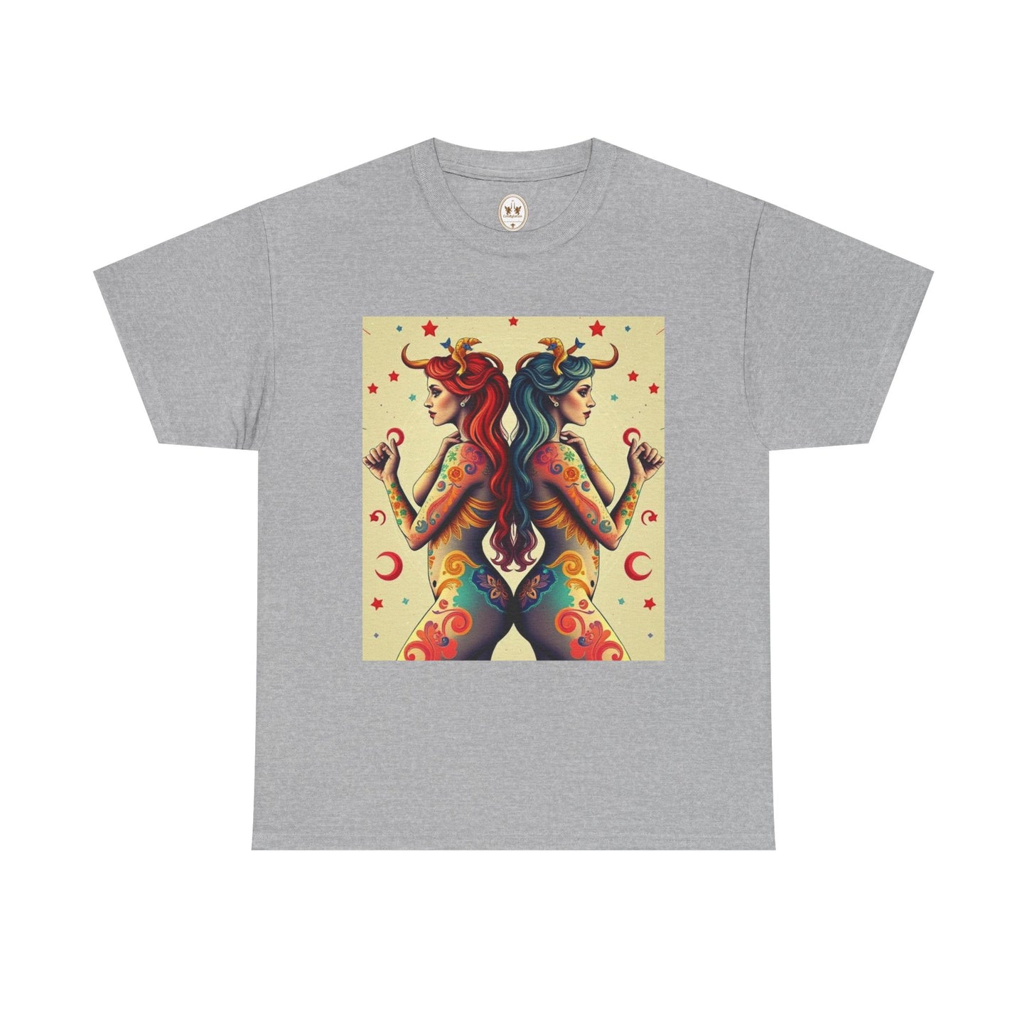 Unisex Heavy Cotton T-Shirt, Gemini, Zodiac v4, Sexy Art