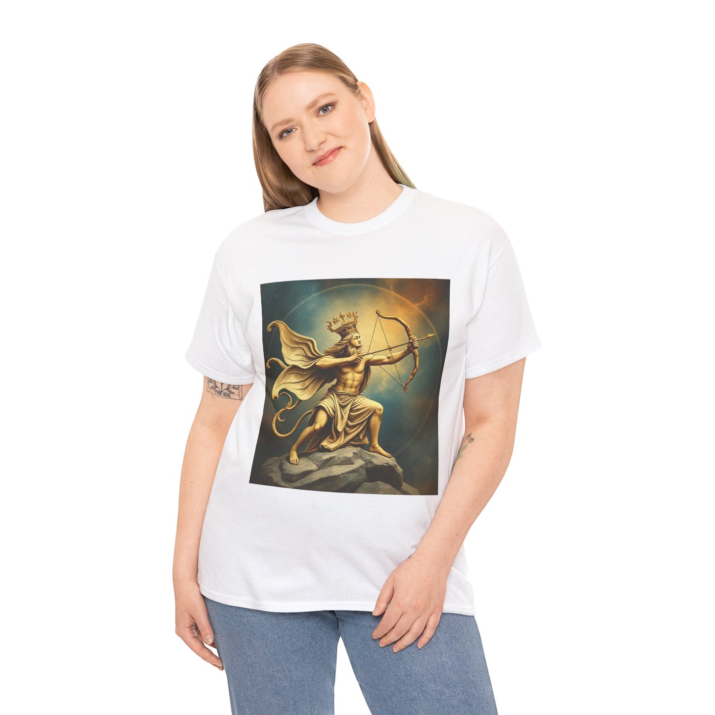 Unisex Heavy Cotton T-Shirt, Sagittarius King, Bow & Arrow v1, Zodiac Design