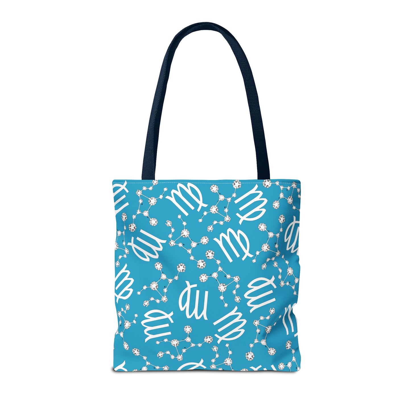 Tote Bag, Virgo Zodiac Sign, AOP, (Turquoise, White)