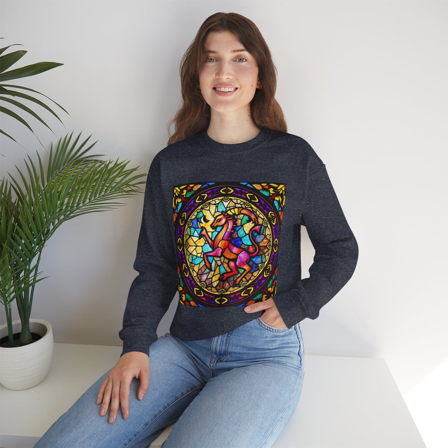 Unisex Heavy Blend™ Crewneck Sweatshirt, Glass, Aries Zodiac Design