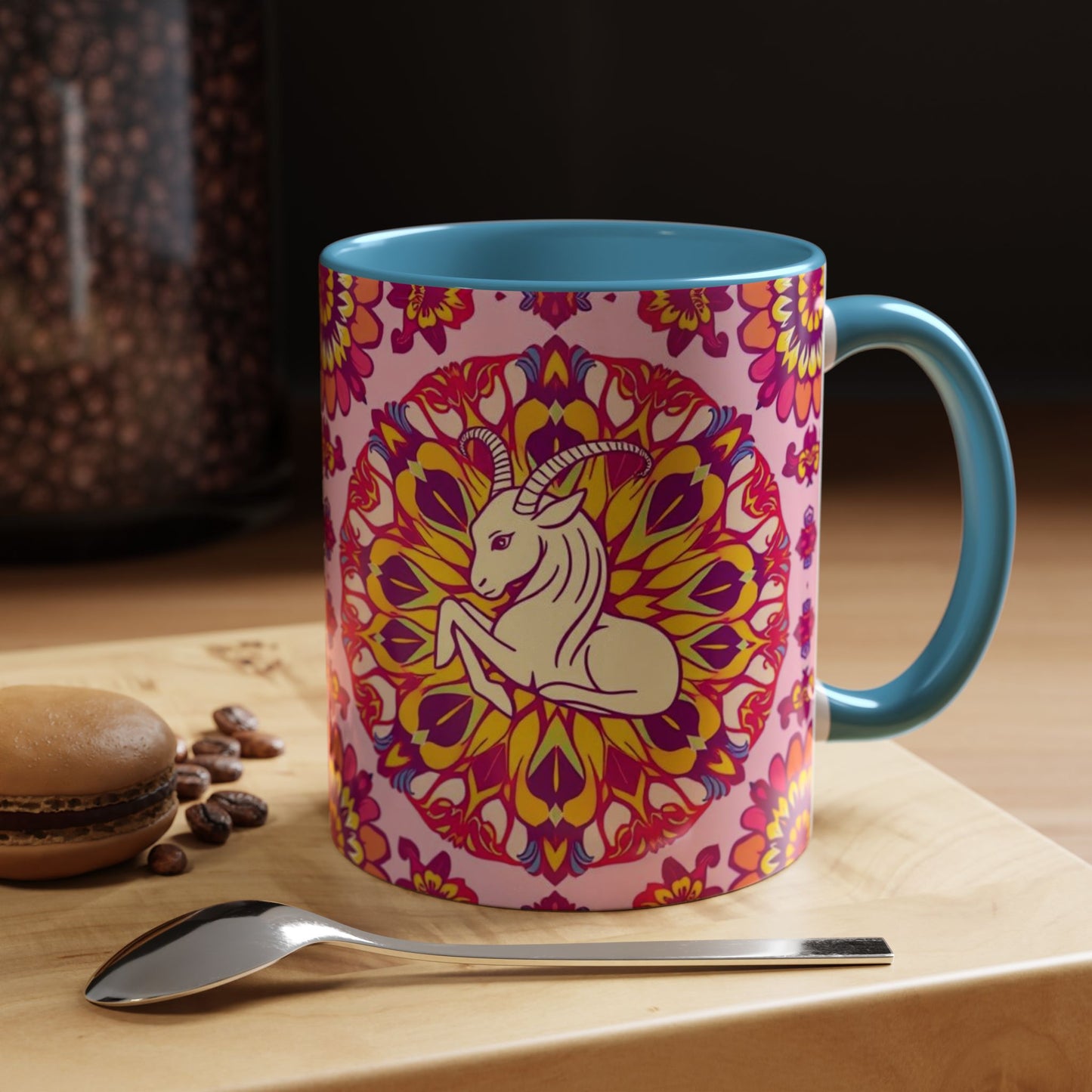 Accent Coffee Mug, Capricorn, Zodiac v3, Flower Pattern, (11, 15oz)