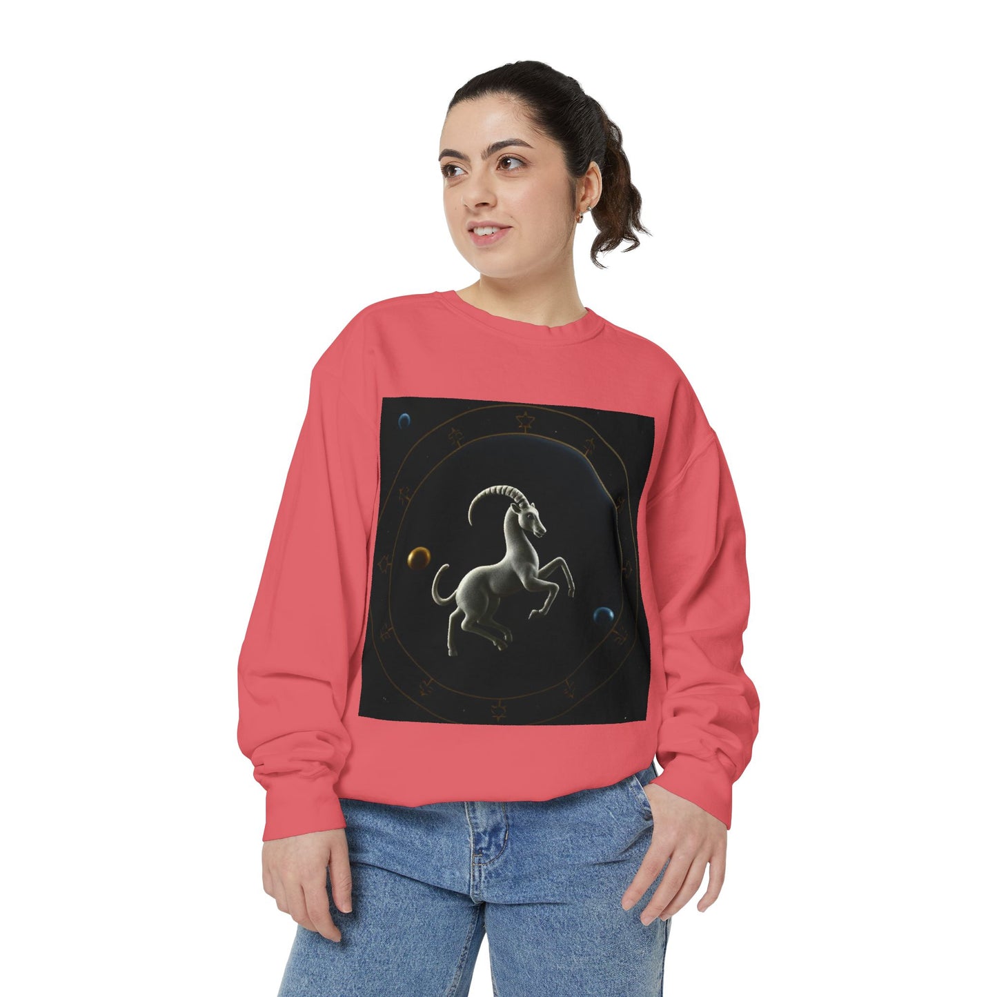 Garment-Dyed Sweatshirt, Unisex, Space Animal Design v1, Capricorn