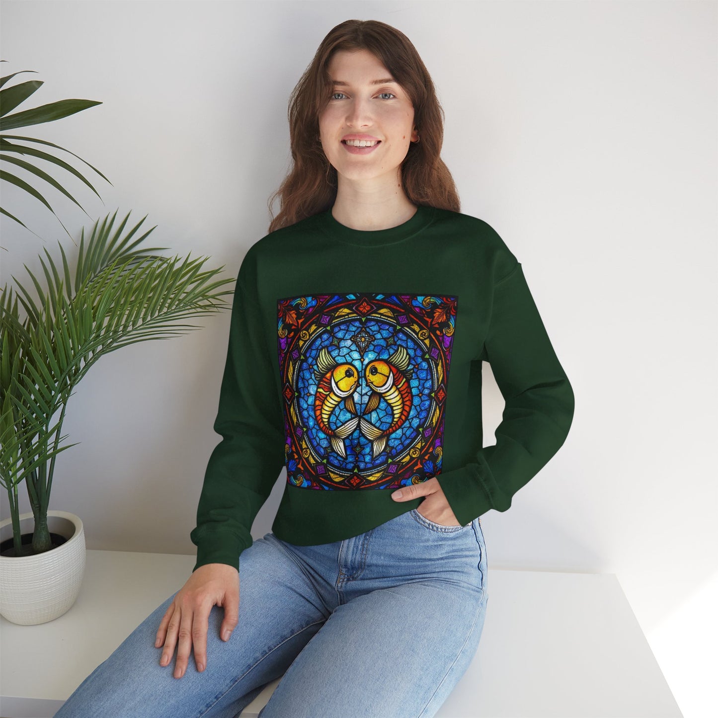 Unisex Heavy Blend™ Crewneck Sweatshirt, Glass 1, Pisces Zodiac Design