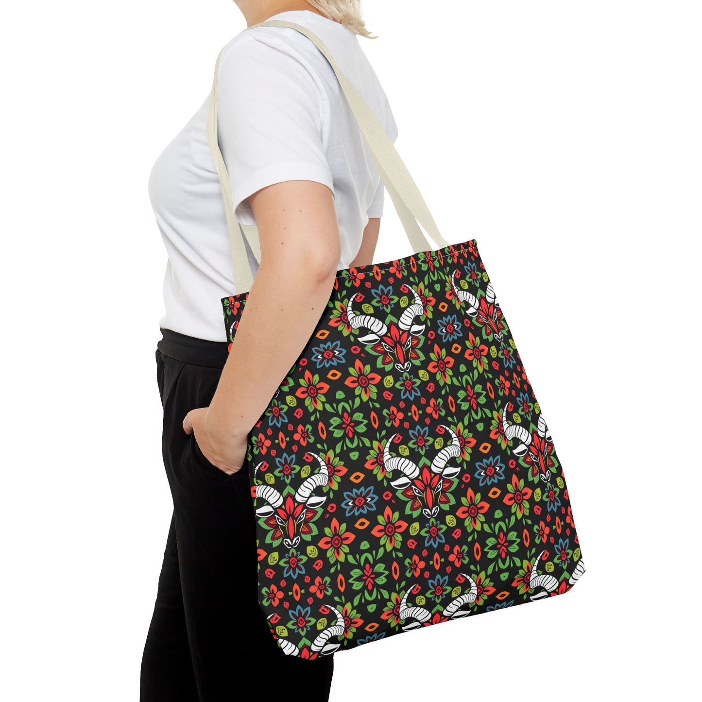 Tote Bag (AOP), Taurus, Zodiac v1, Flower Pattern