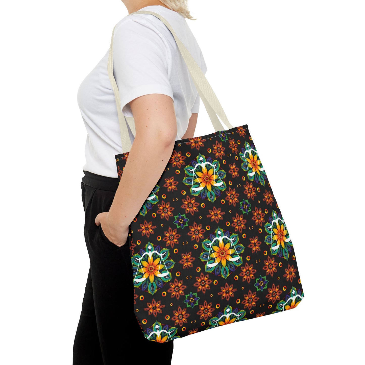 Tote Bag (AOP), Libra, Zodiac v2, Flower Pattern