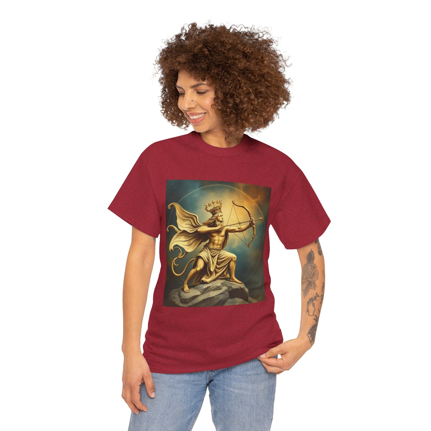 Unisex Heavy Cotton T-Shirt, Sagittarius King, Bow & Arrow v1, Zodiac Design