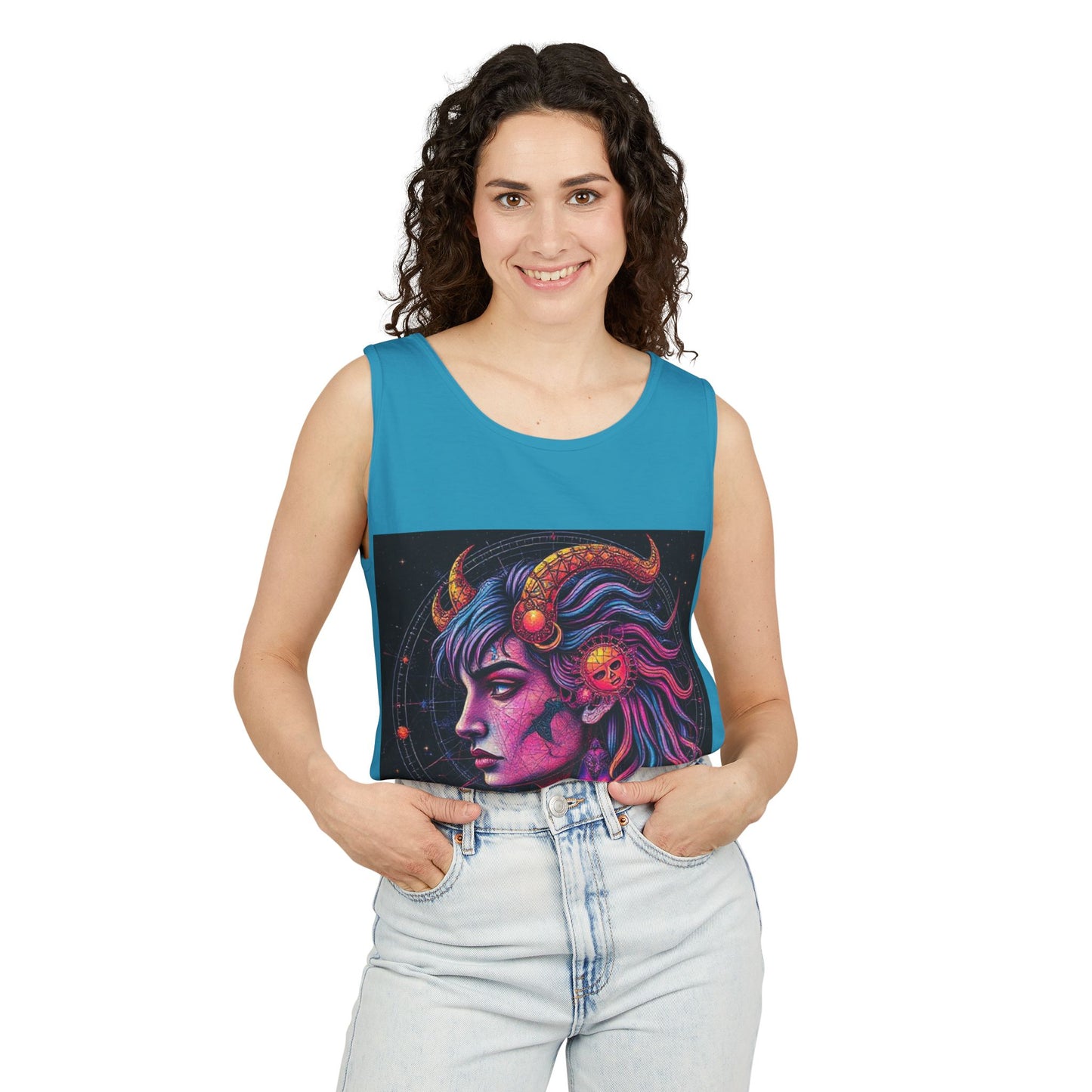 Unisex Garment-Dyed, Tank Top, Virgo Design, Pop Art v1, 100% US cotton