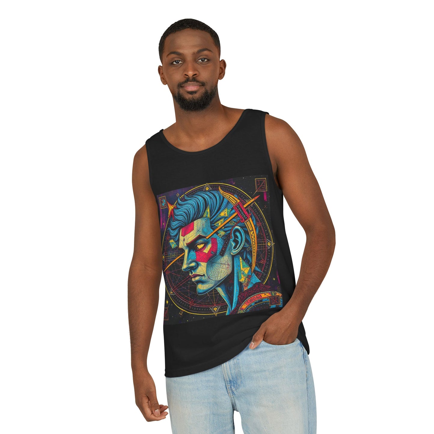 Unisex Garment-Dyed, Tank Top, Sagittarius Design, Pop Art v1, 100% US cotton