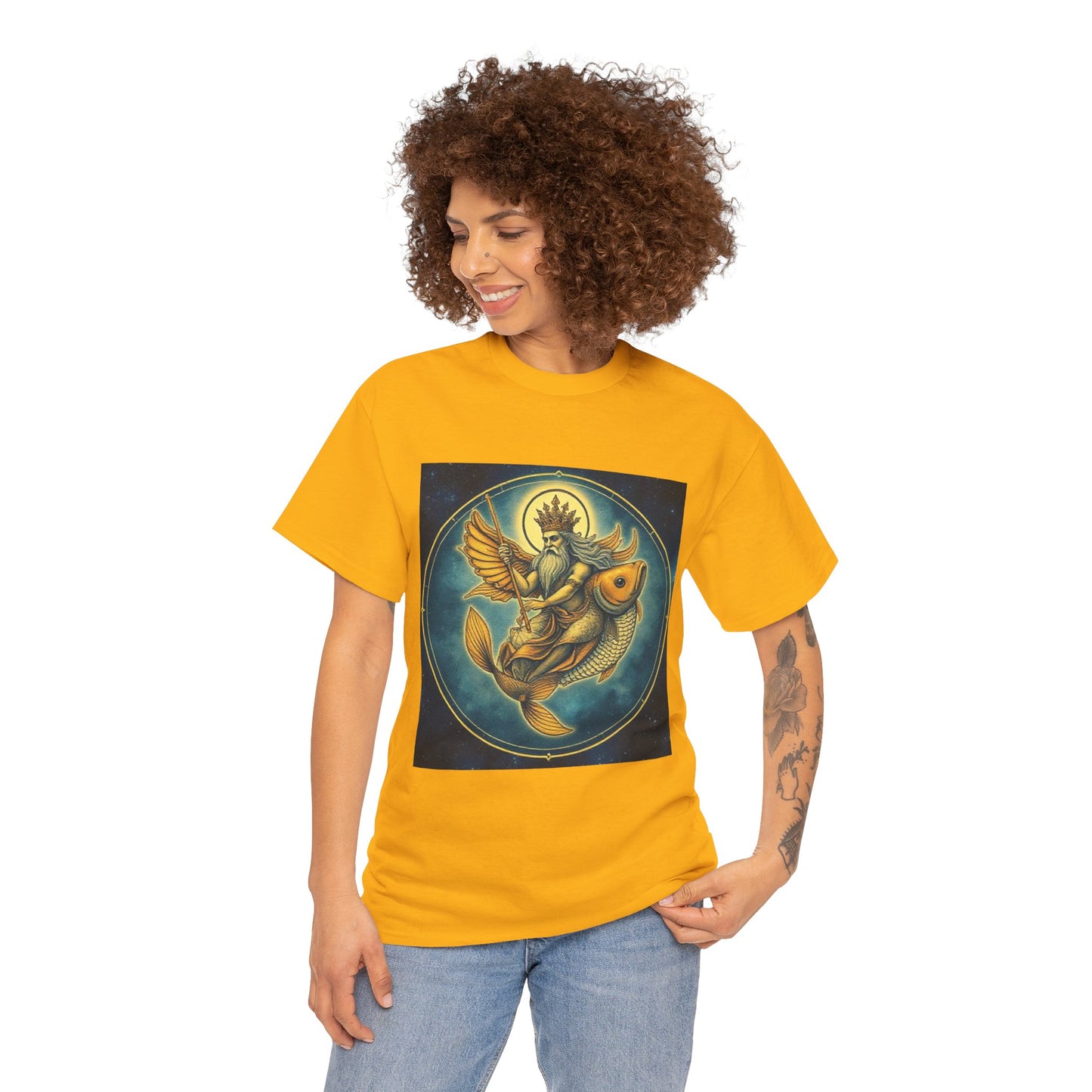 Unisex Heavy Cotton T-Shirt, Pisces King v1, Zodiac Design