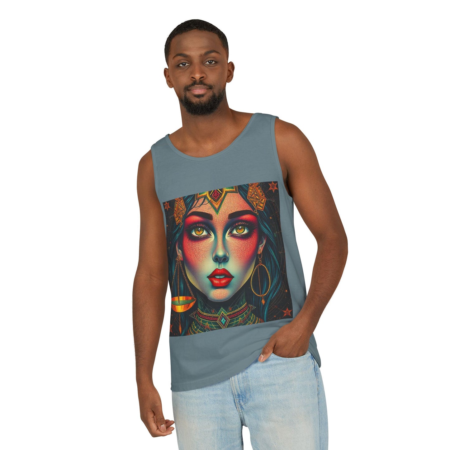 Unisex Garment-Dyed, Tank Top, Libra Design, Pop Art, 100% US cotton