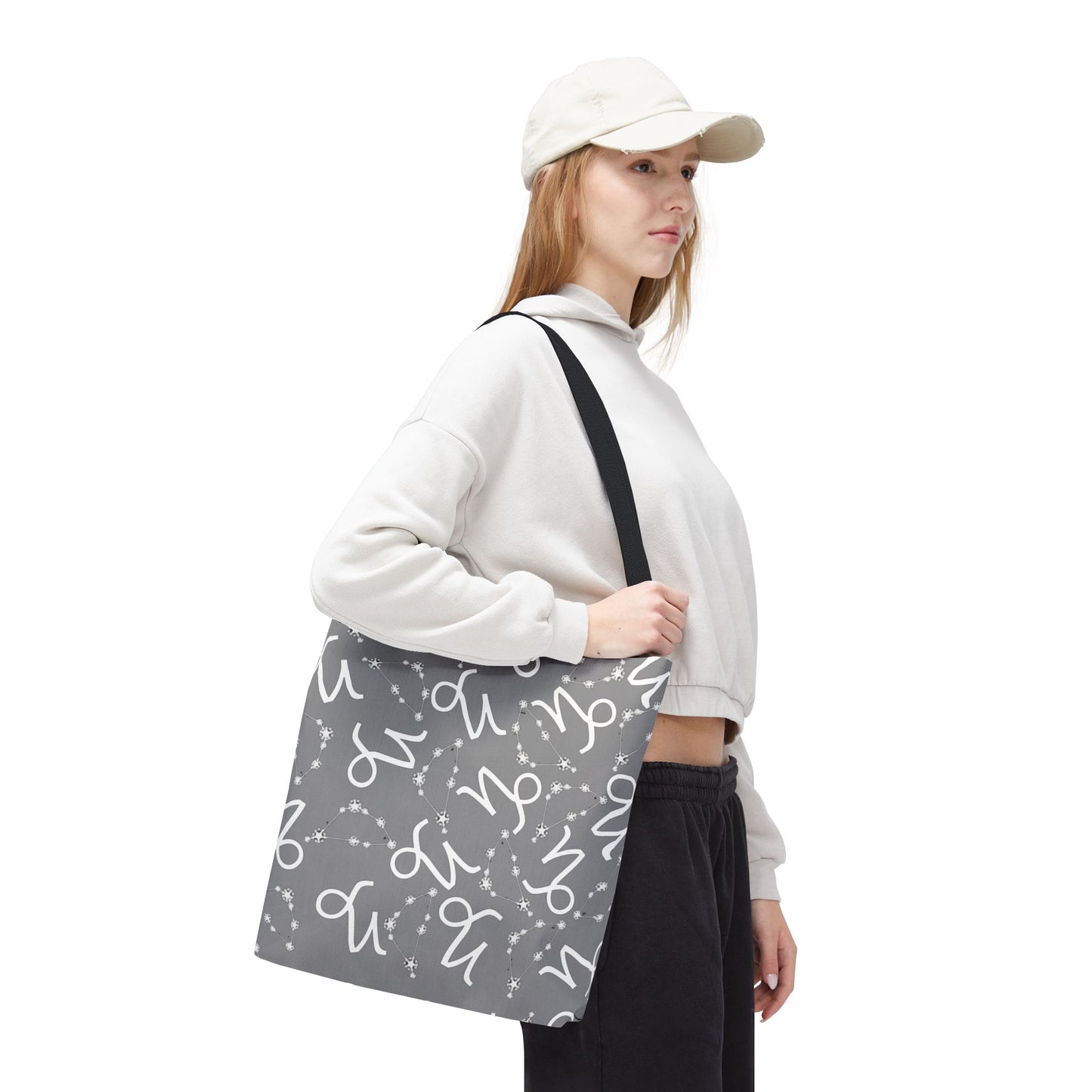 Tote Bag, Capricorn Zodiac Sign, AOP, (Grey, White)