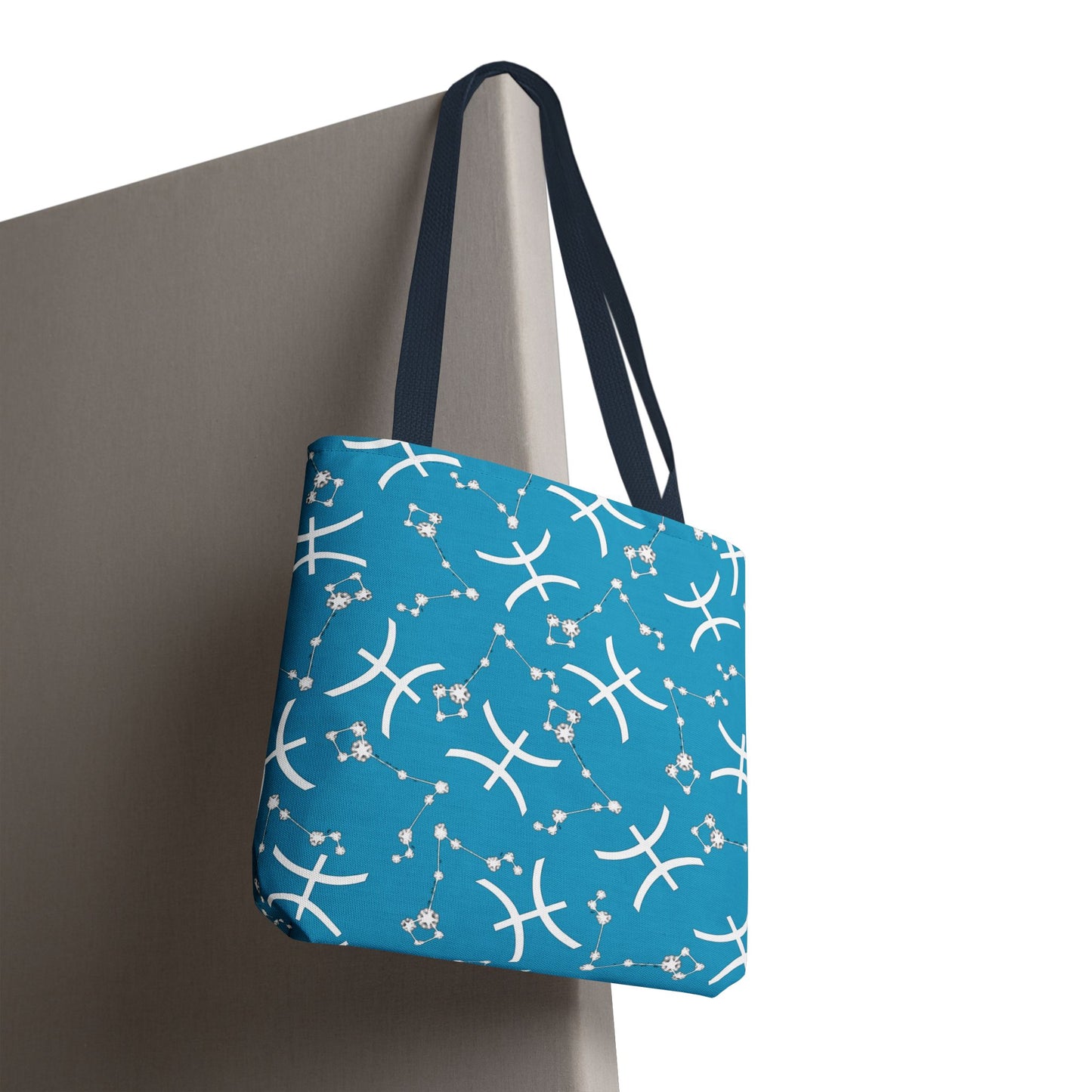 Tote Bag, Pisces Zodiac Sign, AOP, (Turquoise, White)