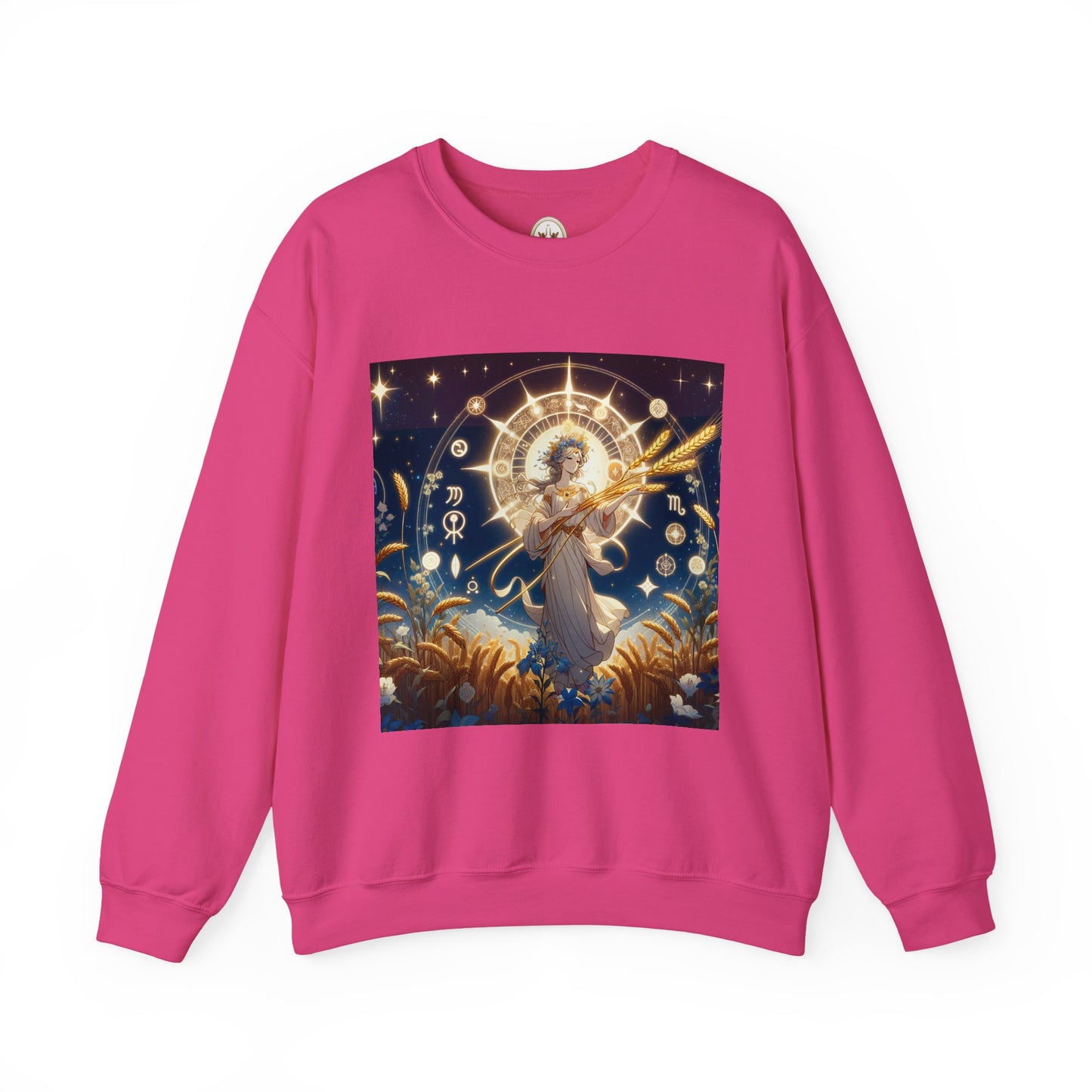 Unisex Heavy Blend™ Crewneck Sweatshirt, anime girl in wheat field, Virgo Zodiac Design