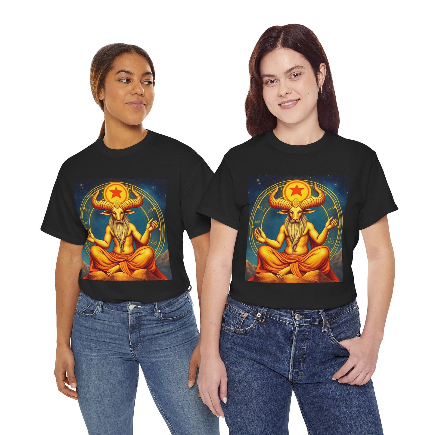 Unisex Heavy Cotton T-Shirt, Meditating Bull, Taurus Zodiac Design