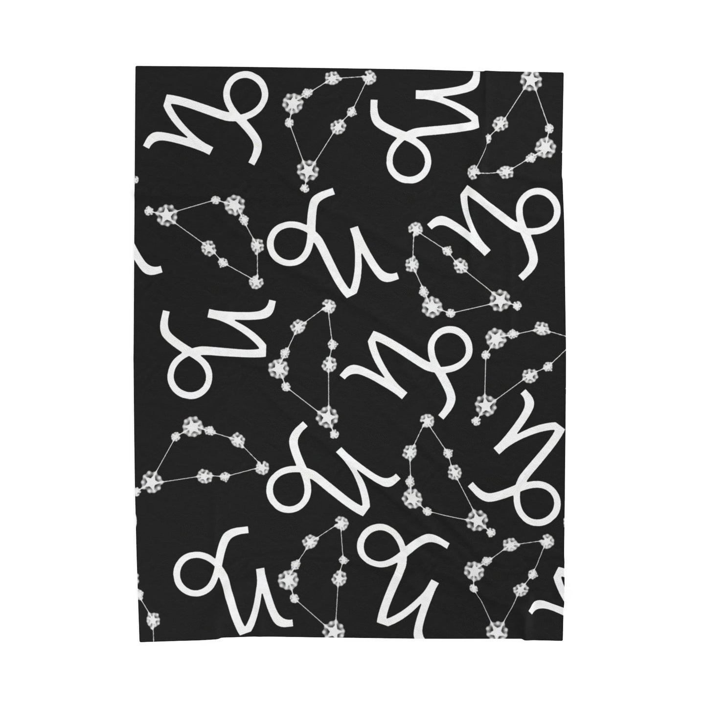 Velveteen Plush Blanket, Capricorn Zodiac Sign, Constellation & Symbol, Black, 100% polyester
