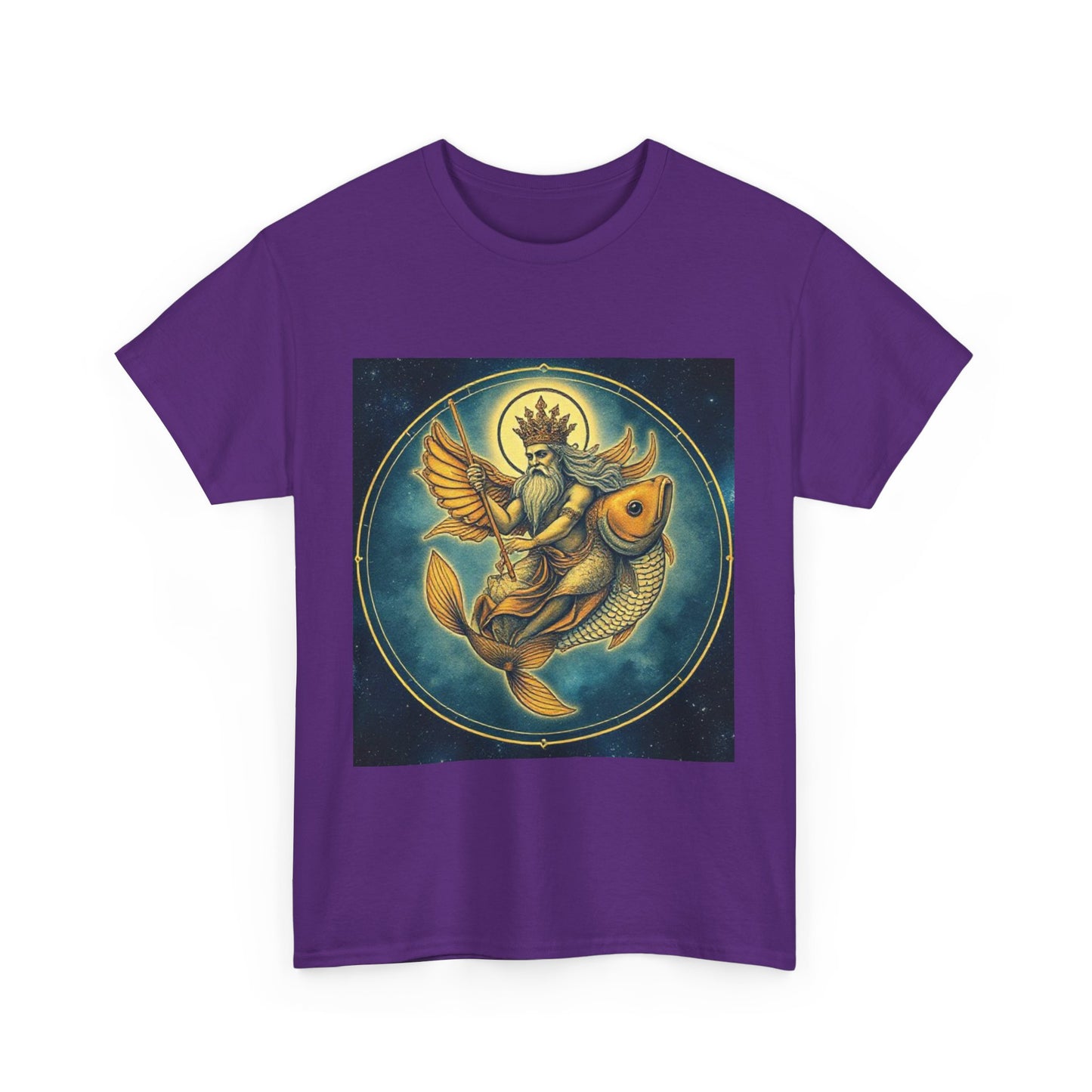 Unisex Heavy Cotton T-Shirt, Pisces King v1, Zodiac Design