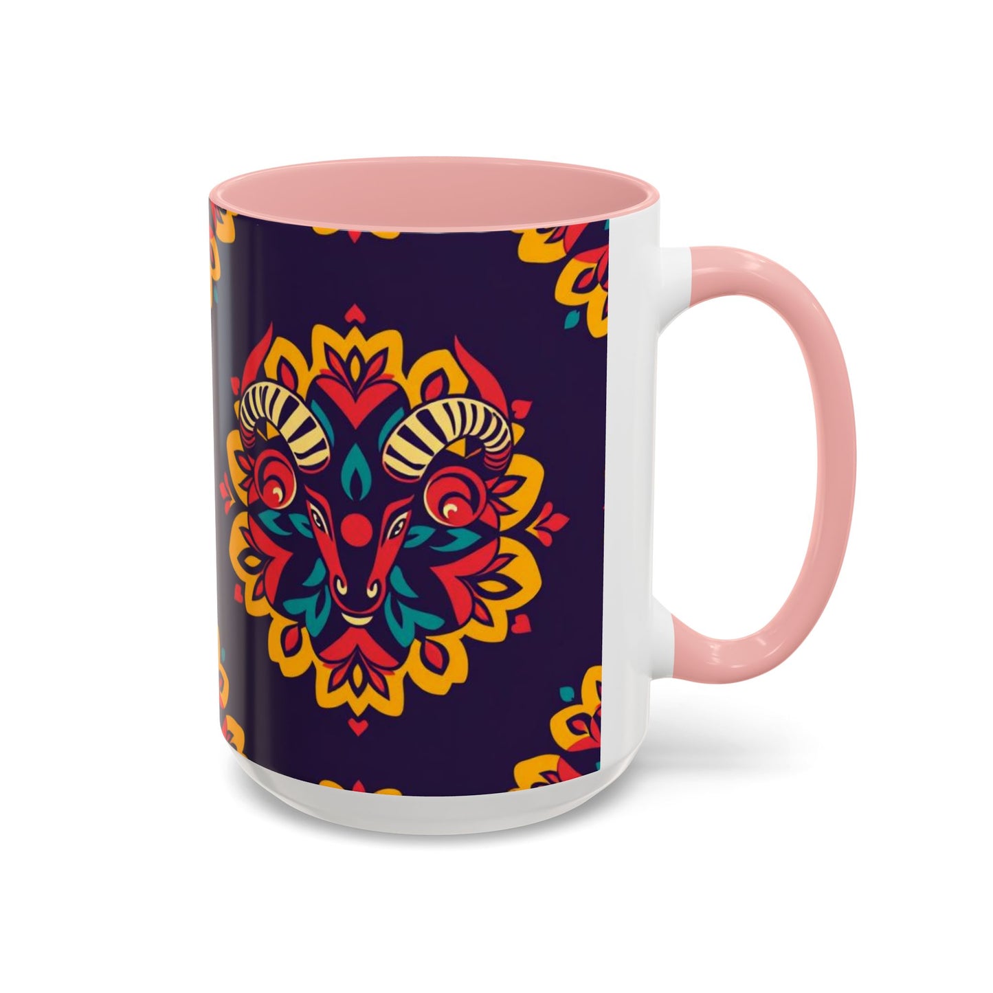 Accent Coffee Mug, Taurus, Zodiac v4. Flower Pattern, (11, 15oz)