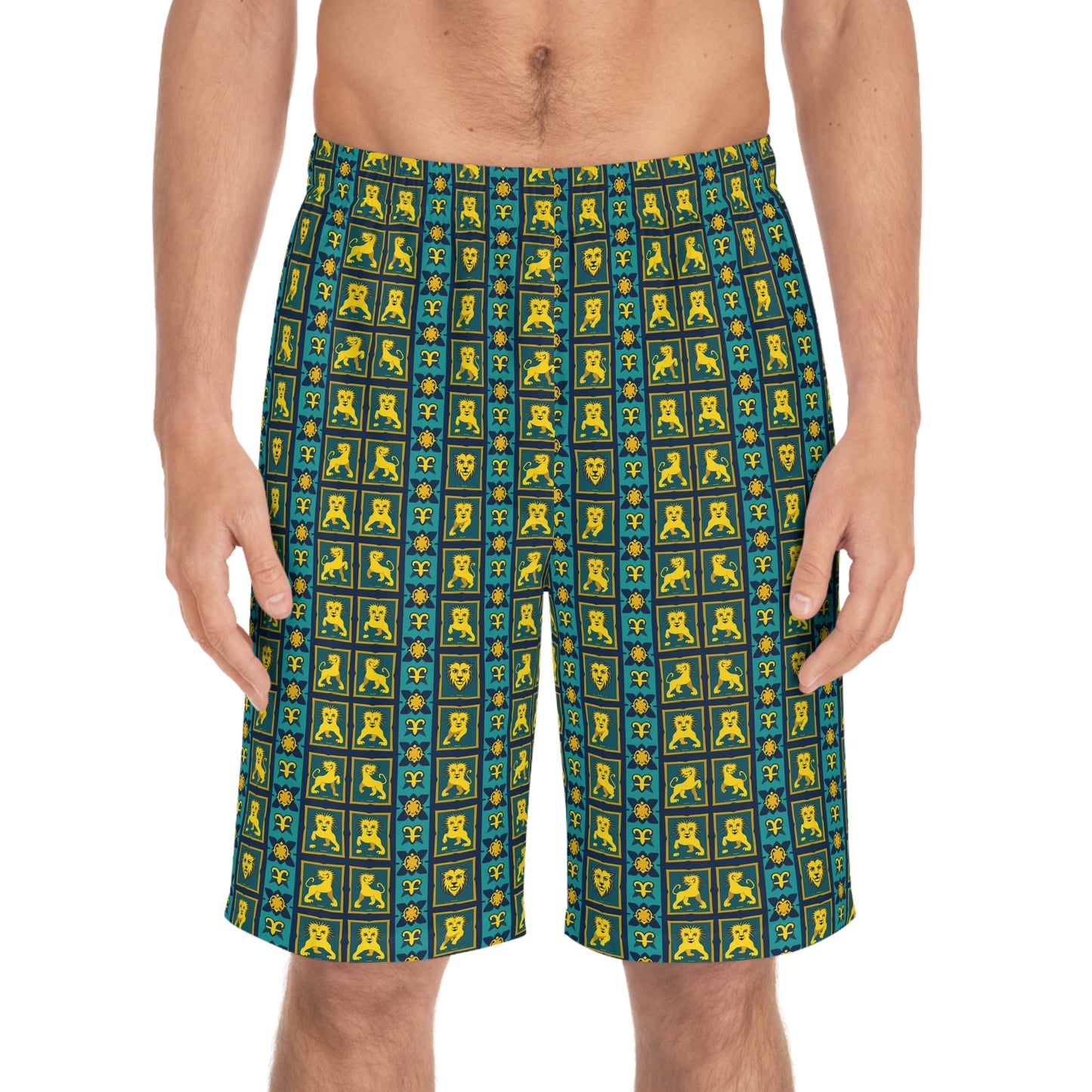 Men's Board Shorts, (AOP), Leo, Zodiac, Shape Pattern
