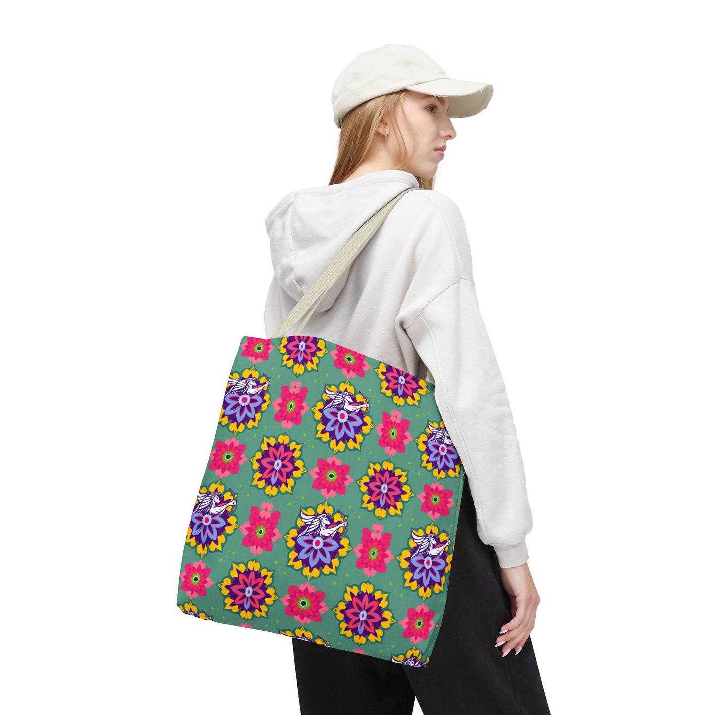 Tote Bag, (AOP), Sagittarius, Zodiac v4, Flower Pattern