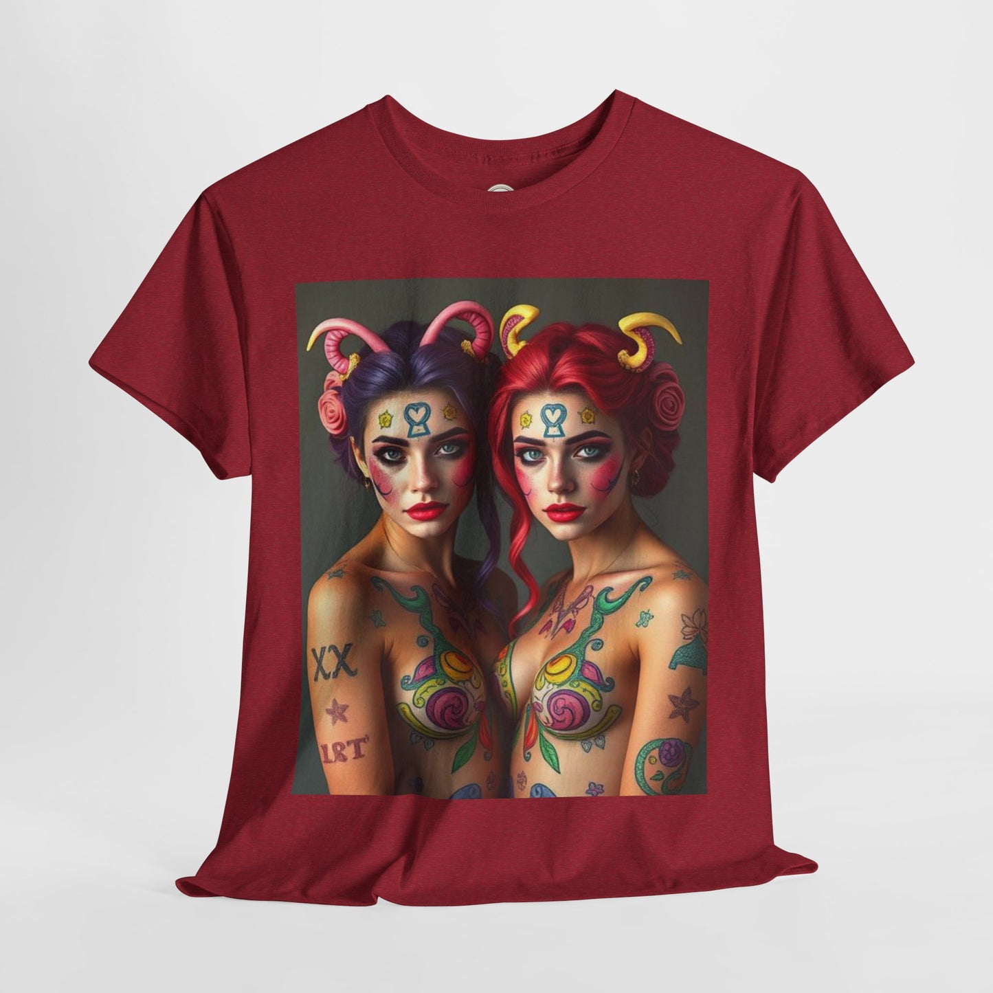 Unisex Heavy Cotton T-Shirt, Gemini, Zodiac v3, Sexy Art