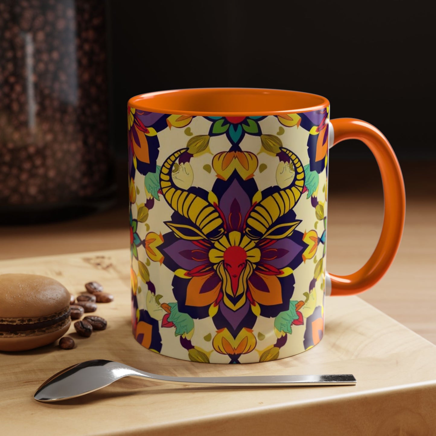 Accent Coffee Mug, Taurus, Zodiac v3. Flower Pattern, (11, 15oz)