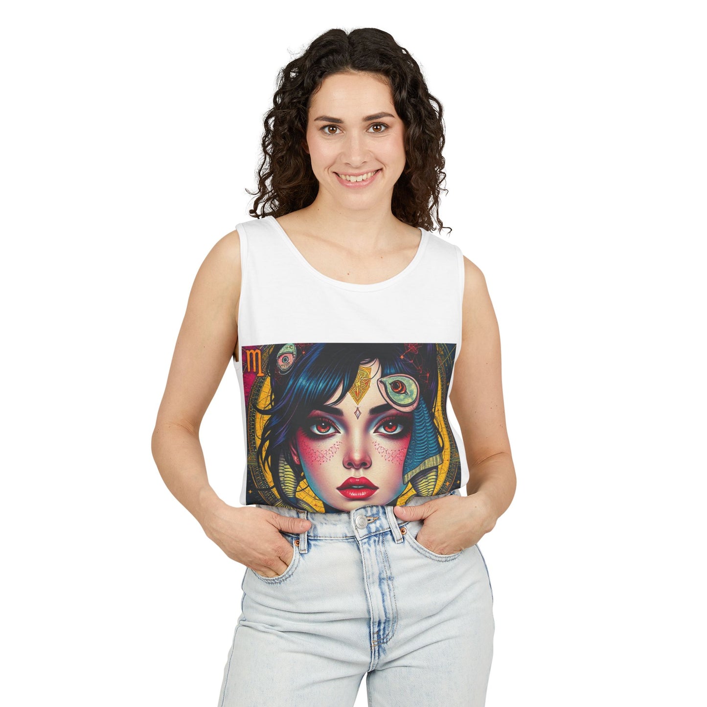 Unisex Garment-Dyed, Tank Top, Pisces Design, Pop Art, 100% US cotton