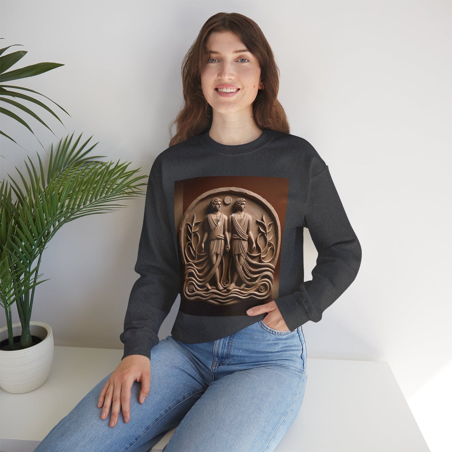 Unisex Heavy Blend™ Crewneck Sweatshirt, Stone Twins, Gemini Zodiac Design