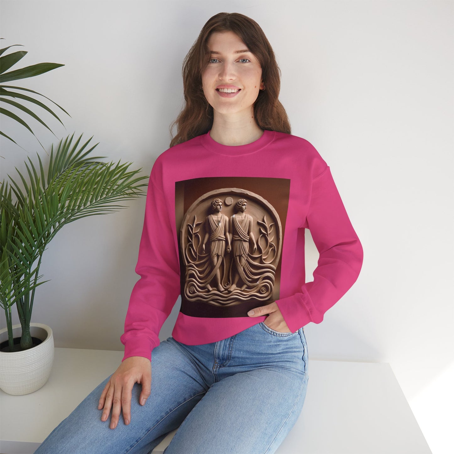 Unisex Heavy Blend™ Crewneck Sweatshirt, Stone Twins, Gemini Zodiac Design