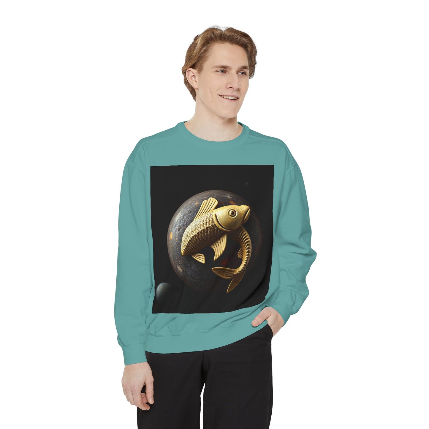 Garment-Dyed Sweatshirt, Unisex, Space Animal Design v1, Pisces