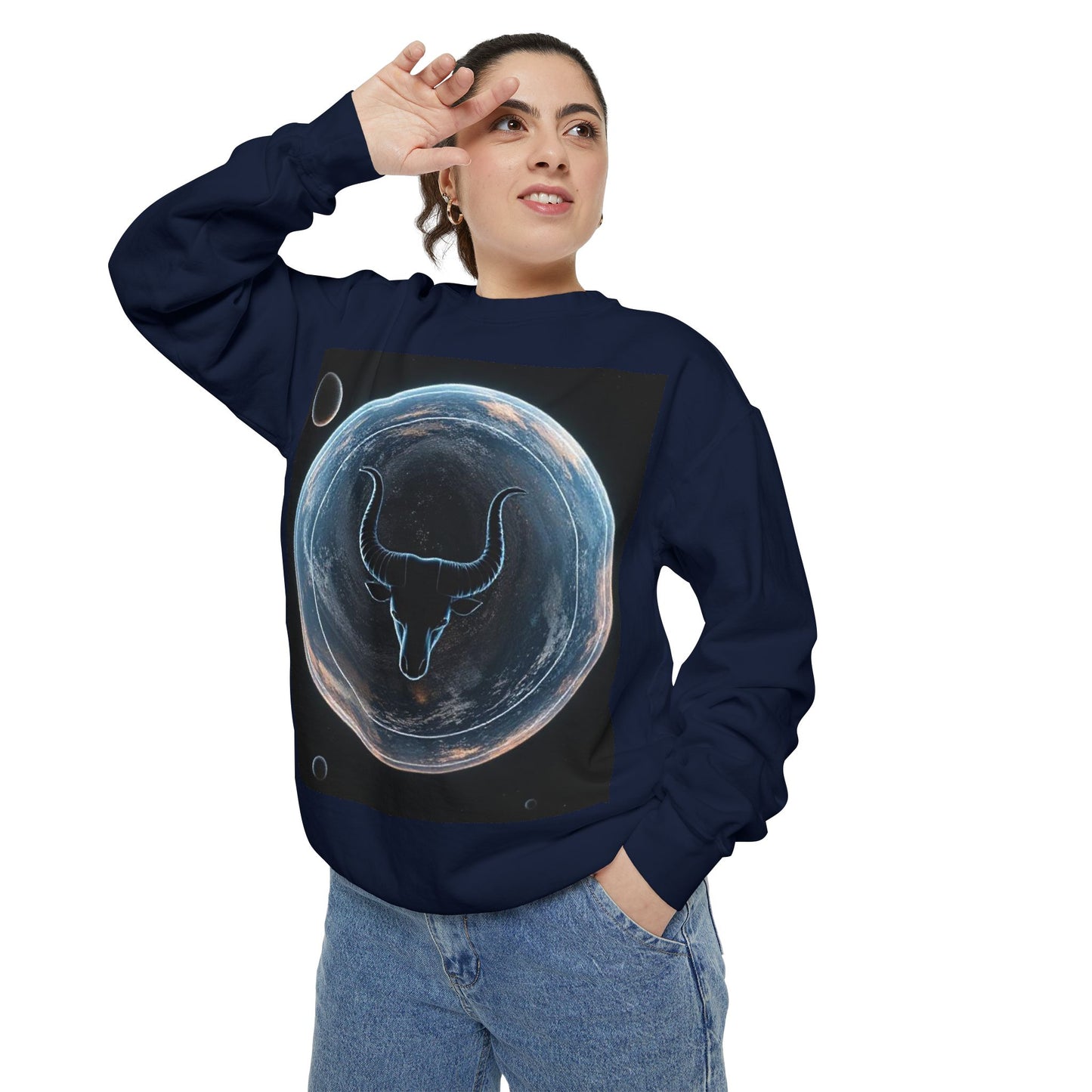Garment-Dyed Sweatshirt, Unisex, Space Animal Design, Taurus
