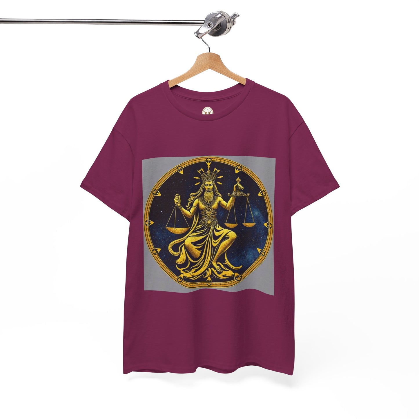Unisex Heavy Cotton T-Shirt, Gold Libra God, Zodiac Design
