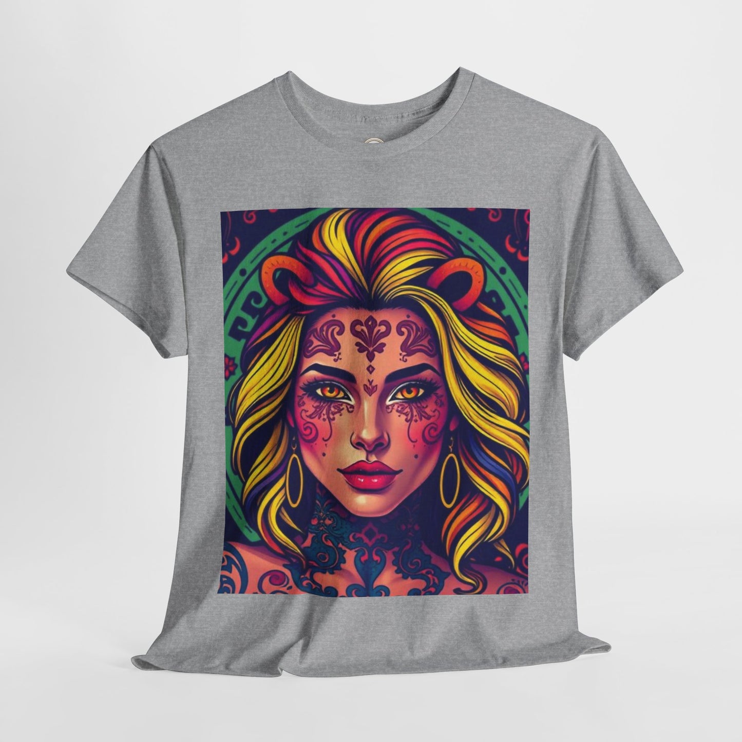 Unisex Heavy Cotton T-Shirt, Leo, Zodiac v1, Sexy Art
