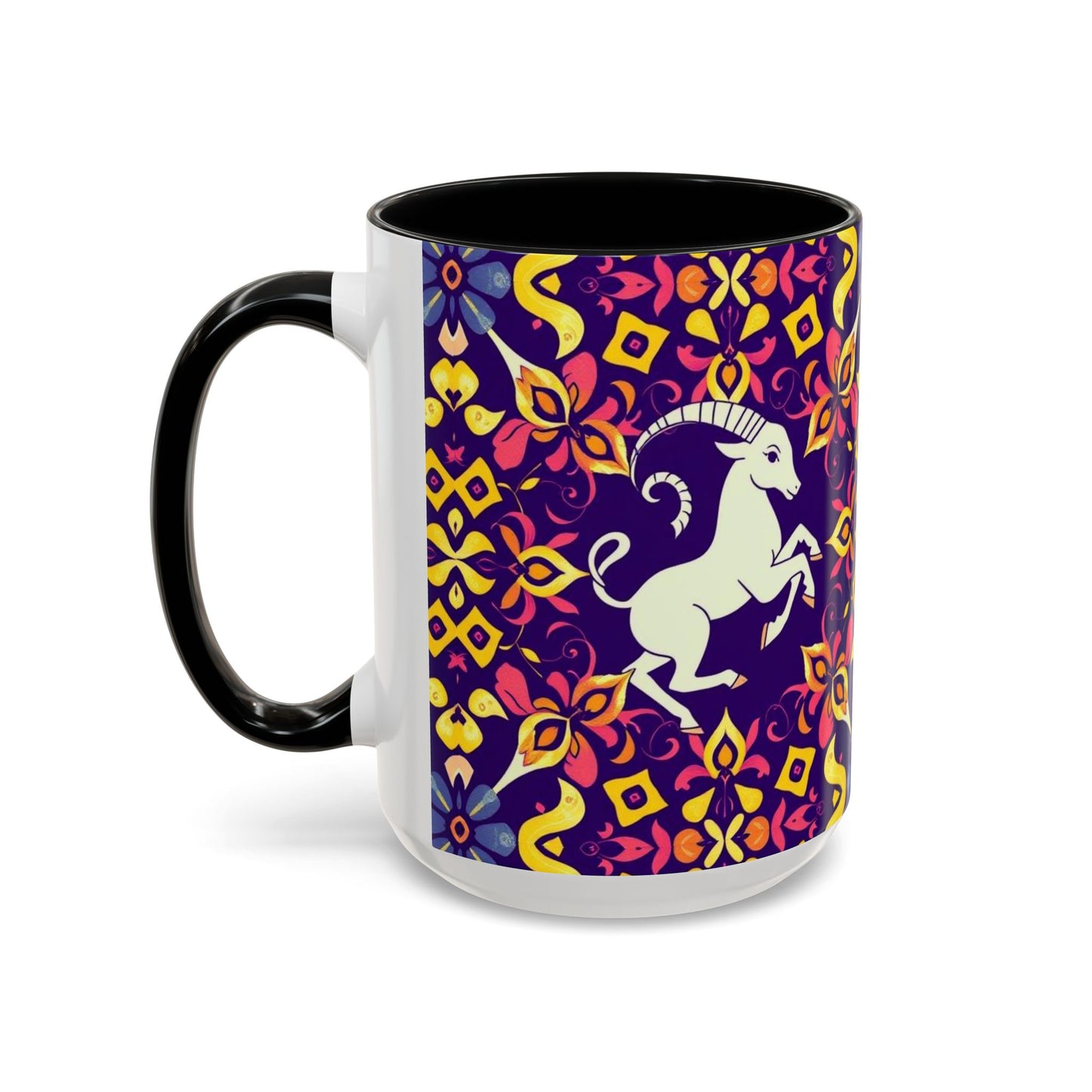 Accent Coffee Mug, Capricorn, Zodiac v1, Flower Pattern, (11, 15oz)