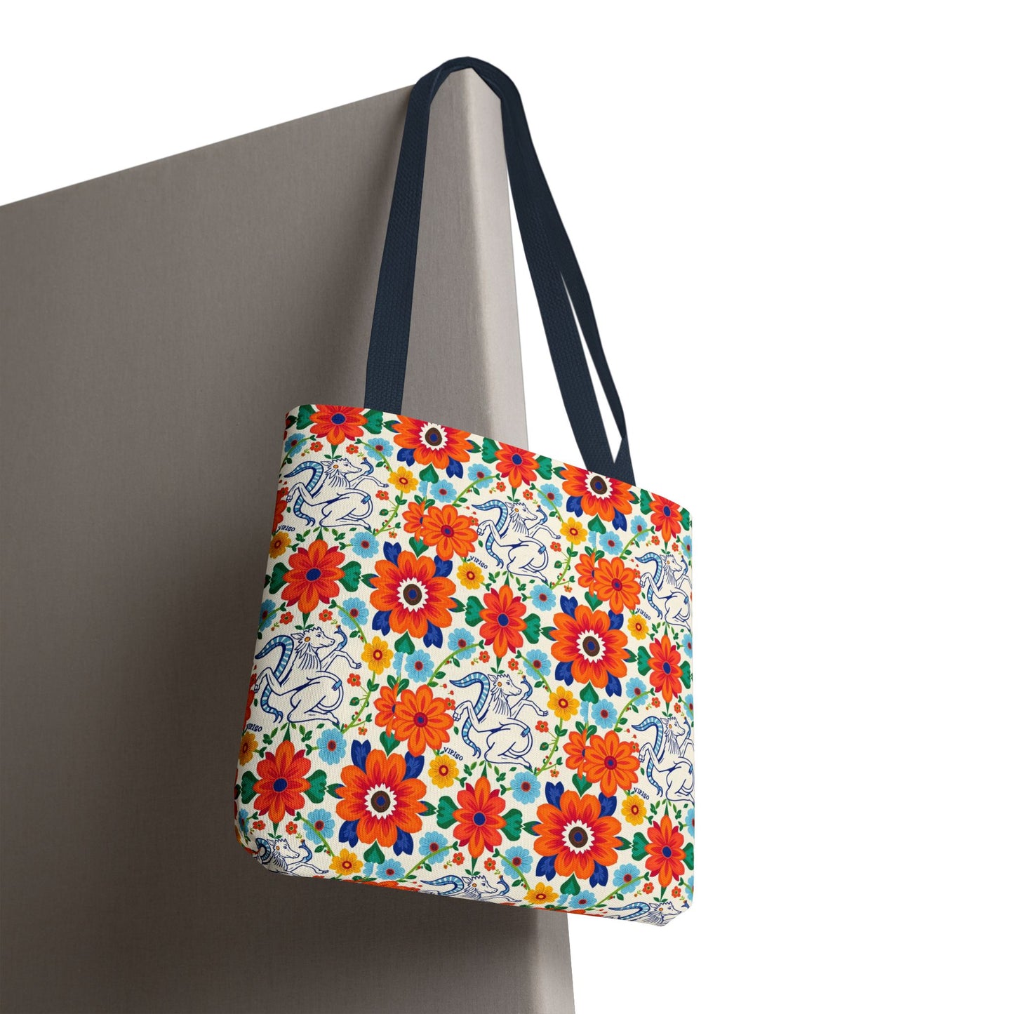 Tote Bag, (AOP), Virgo, Zodiac v1, Flower Pattern