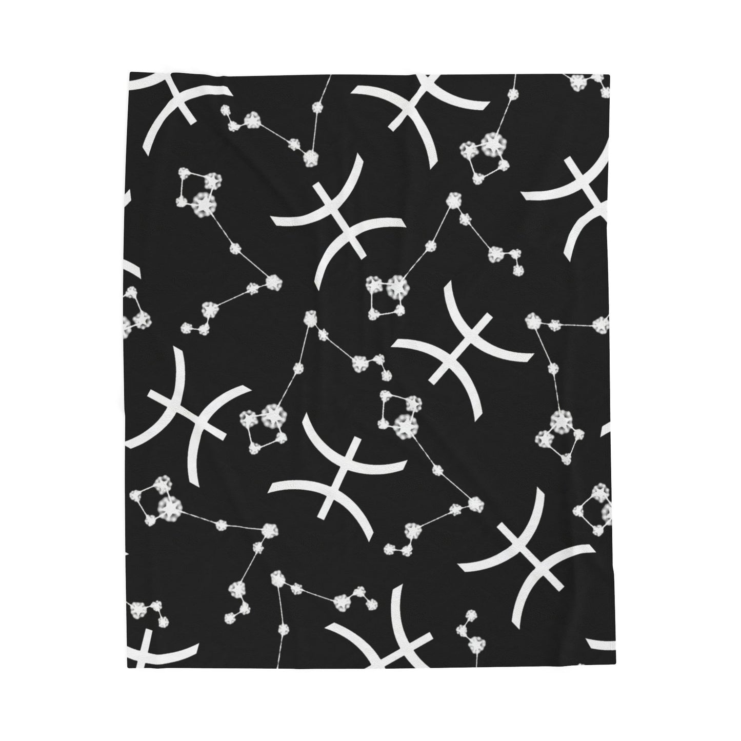 Velveteen Plush Blanket, Pisces Zodiac Sign, Constellation & Symbol, Black, 100% polyester