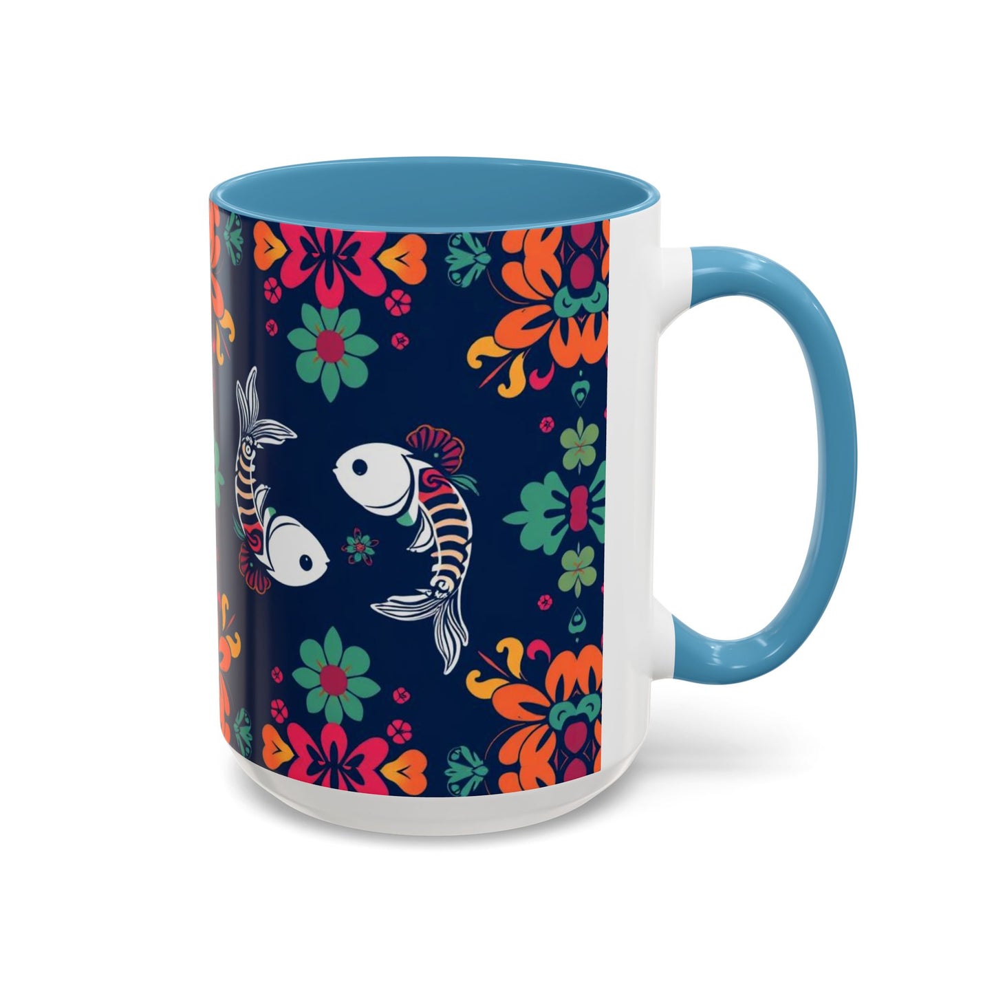 Accent Coffee Mug, Pisces, Zodiac. Flower Pattern, (11, 15oz)