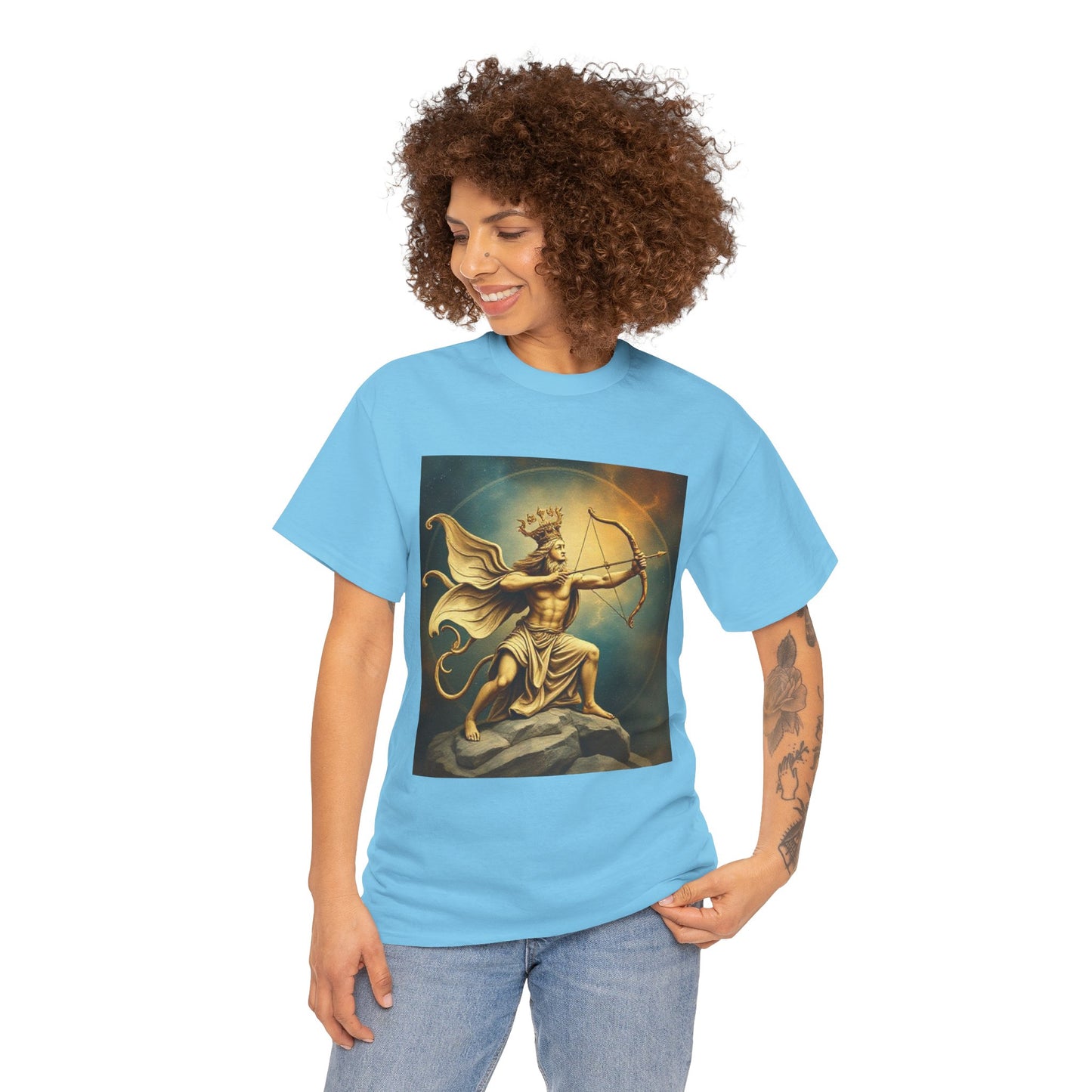 Unisex Heavy Cotton T-Shirt, Sagittarius King, Bow & Arrow v1, Zodiac Design