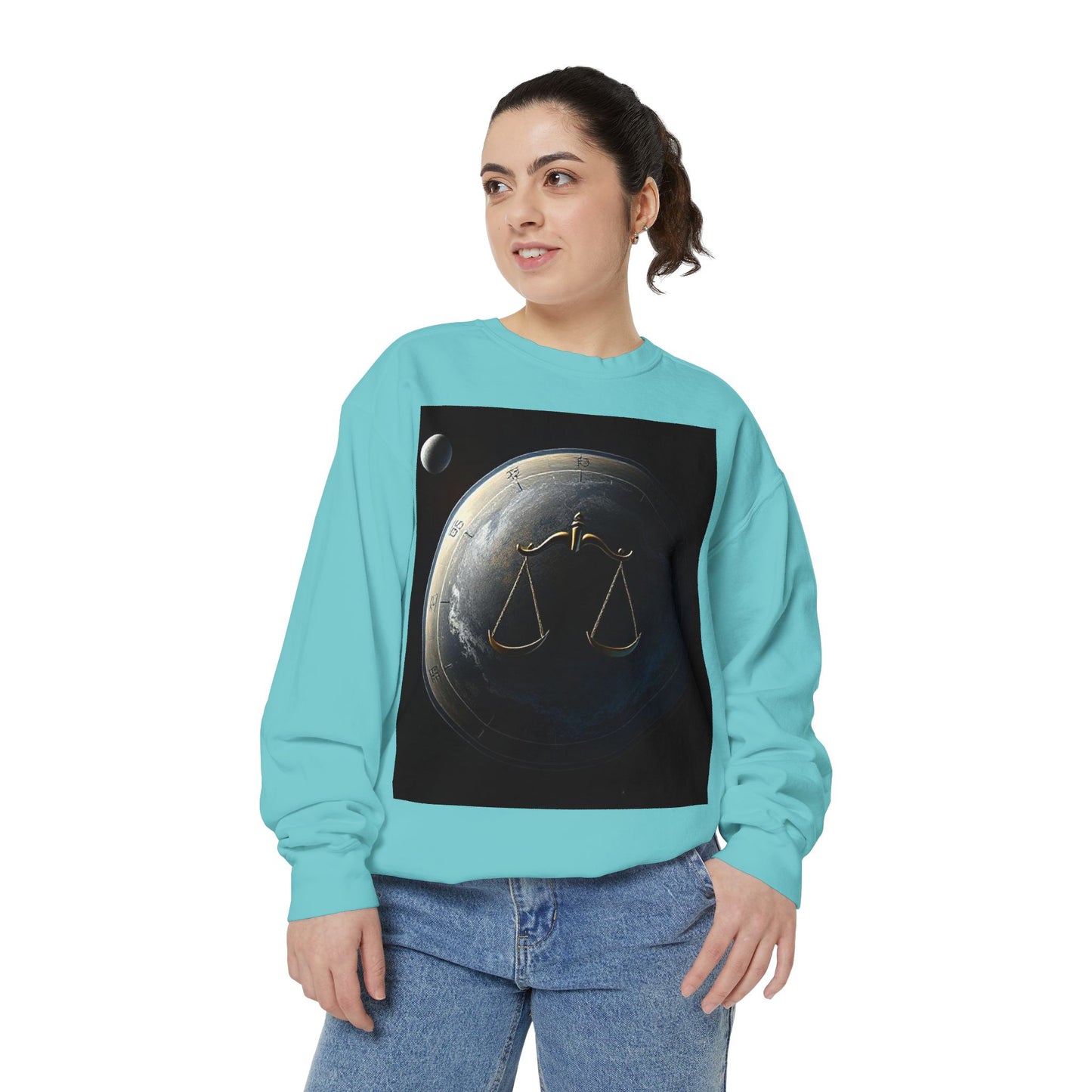 Garment-Dyed Sweatshirt, Unisex, Space Animal Design, Libra
