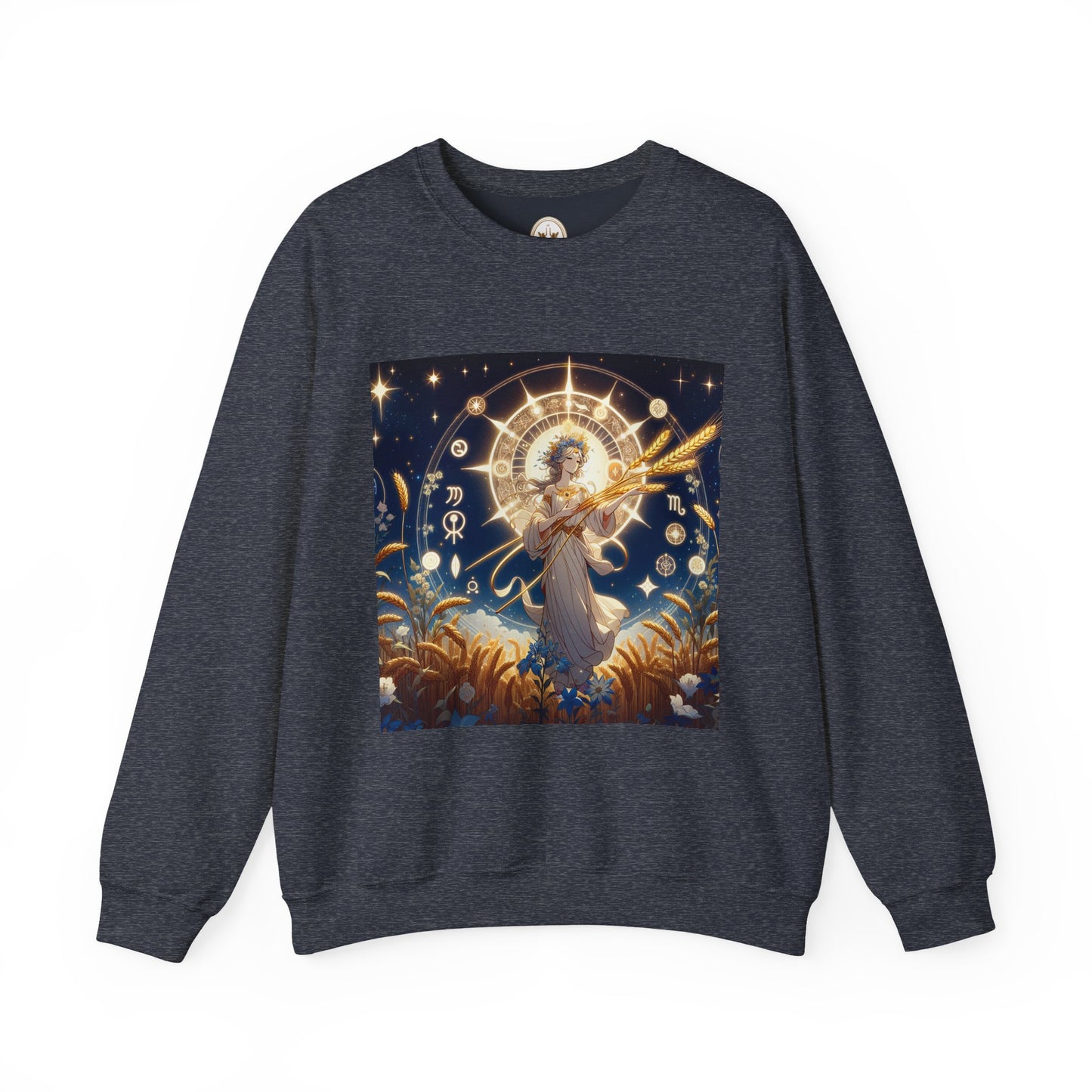 Unisex Heavy Blend™ Crewneck Sweatshirt, anime girl in wheat field, Virgo Zodiac Design