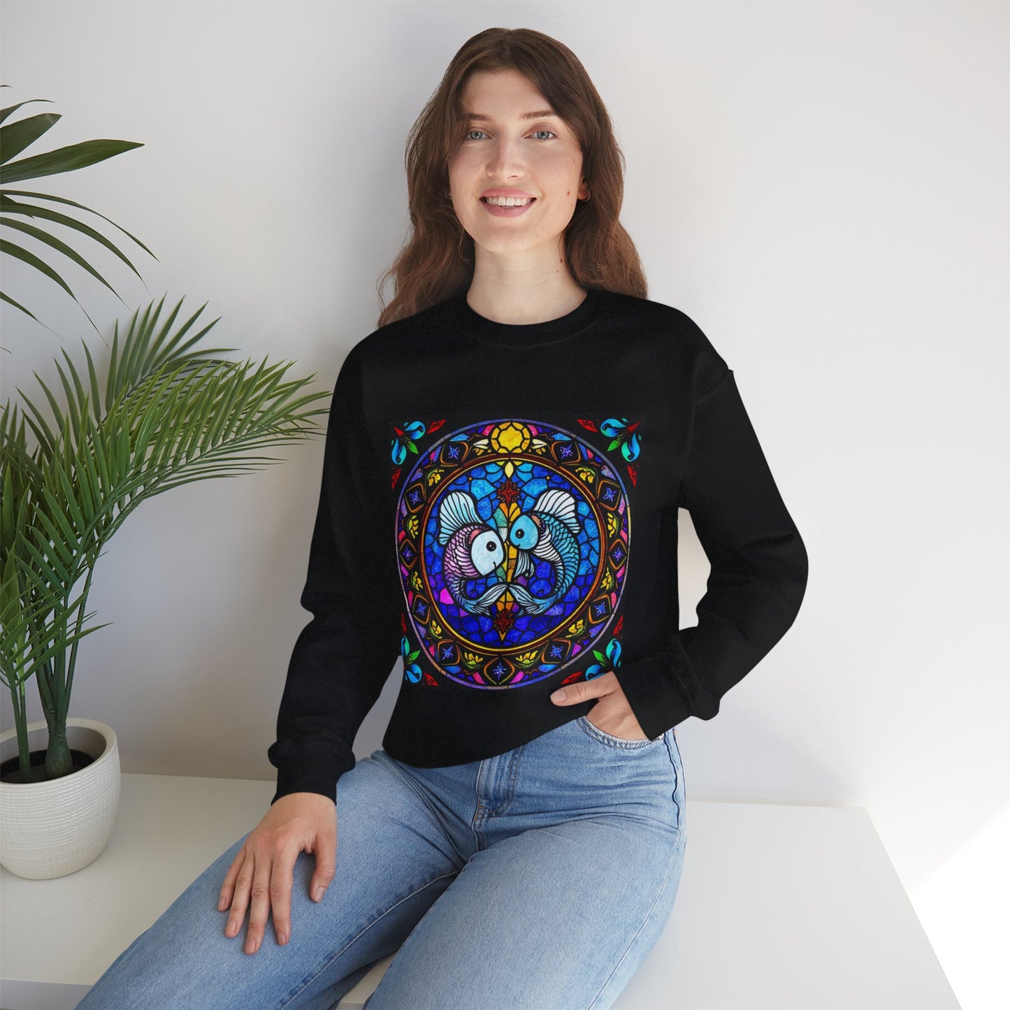 Unisex Heavy Blend™ Crewneck Sweatshirt, Glass, Pisces Zodiac Design