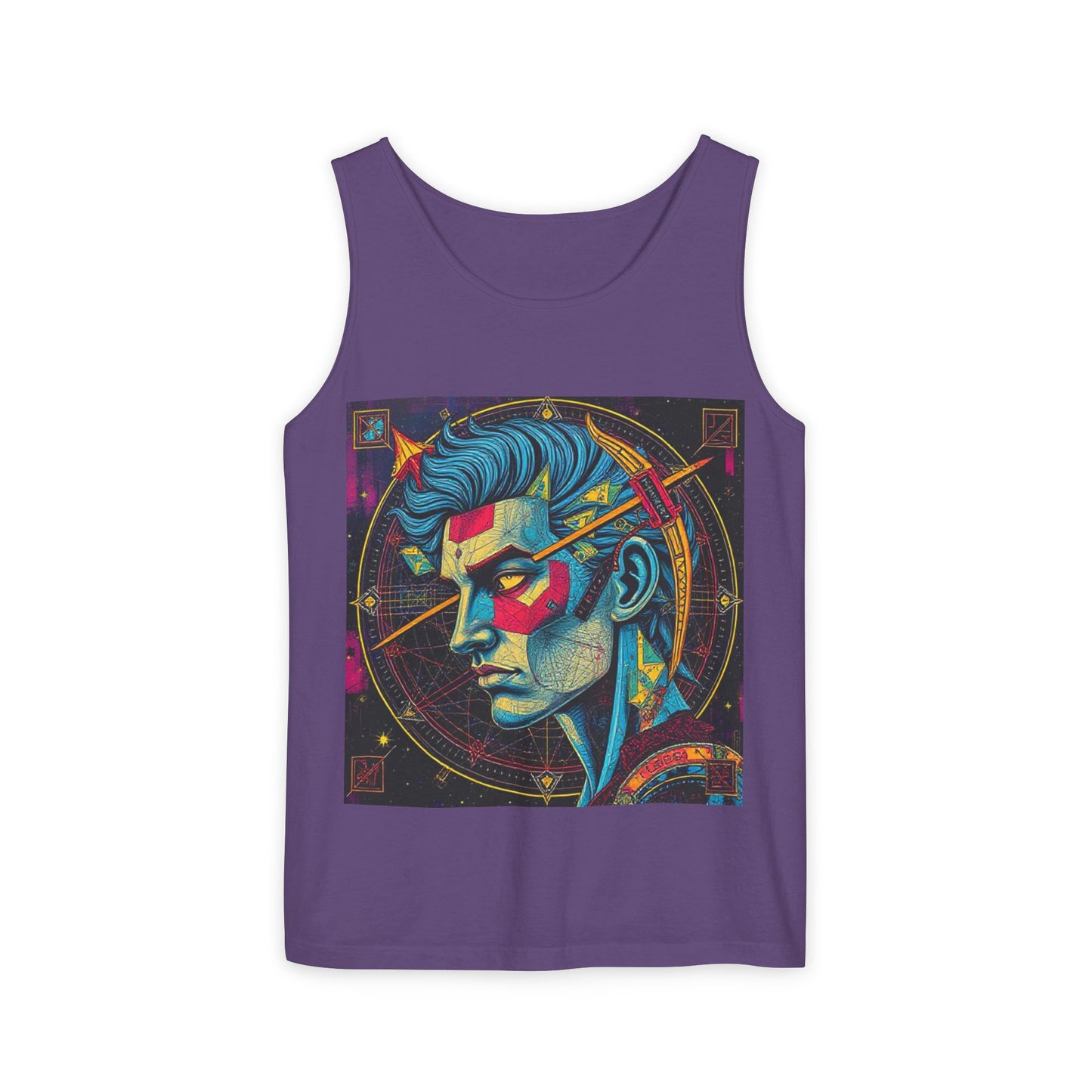 Unisex Garment-Dyed, Tank Top, Sagittarius Design, Pop Art v1, 100% US cotton