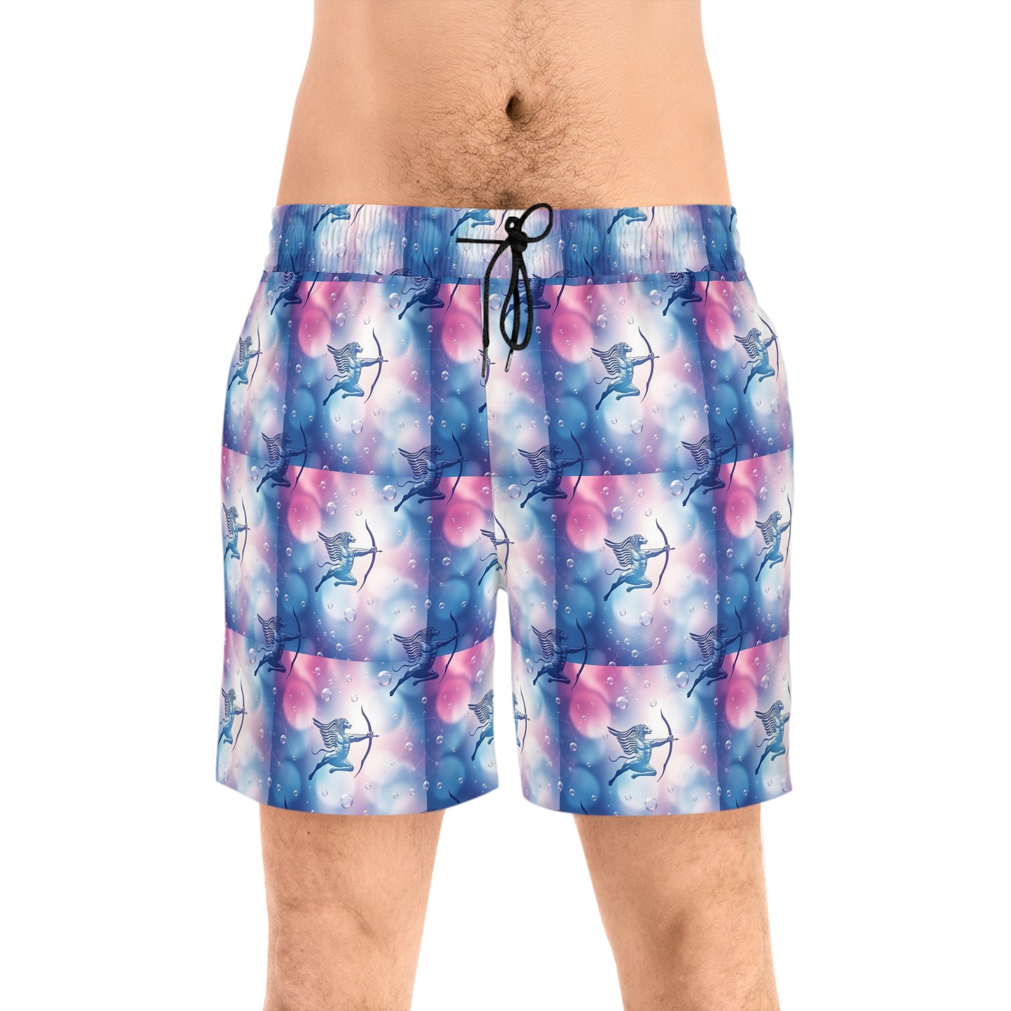 Men's Mid-Length Swim Shorts, (AOP), Sagittarius, Zodiac v4, Bubble Pattern