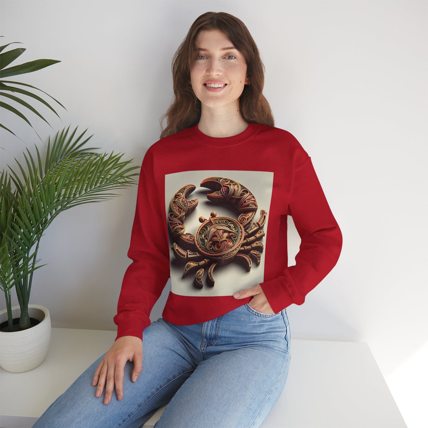 Unisex Heavy Blend™ Crewneck Sweatshirt, Crab Artifact, Cancer Zodiac Design