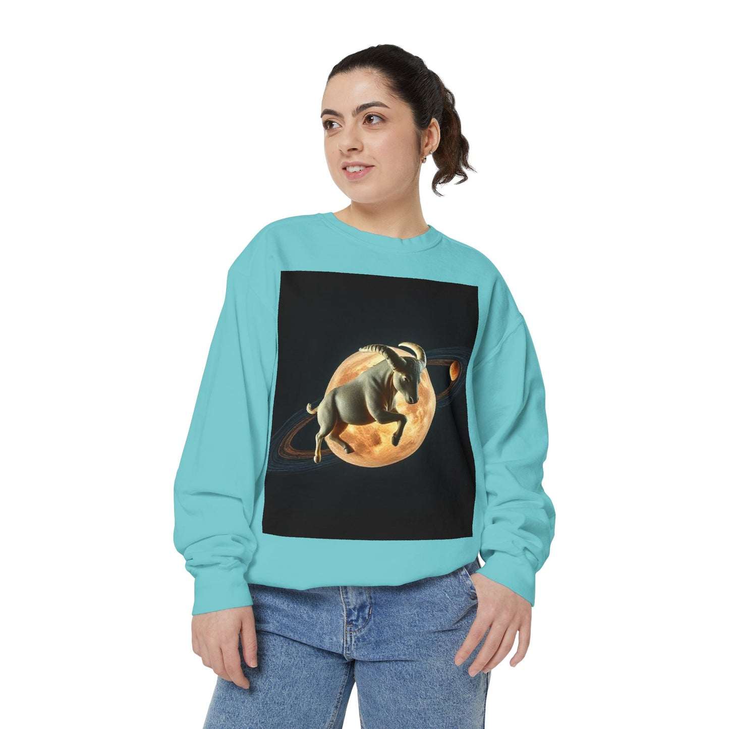 Garment-Dyed Sweatshirt, Unisex, Space Animal Design v1, Taurus