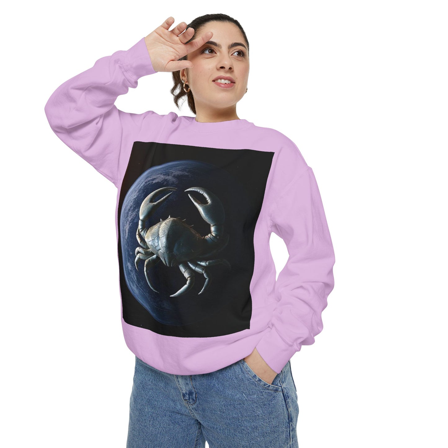 Garment-Dyed Sweatshirt, Unisex, Space Animal Design, Cancer
