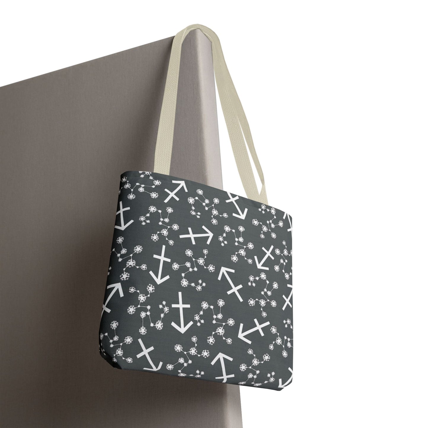 Tote Bag, Sagittarius Zodiac Sign, AOP, (Grey, White Print)
